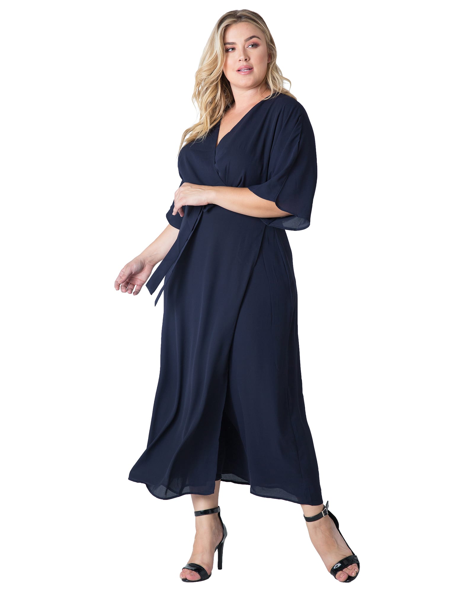 Full-figured Kimono Wrap Maxi Dress