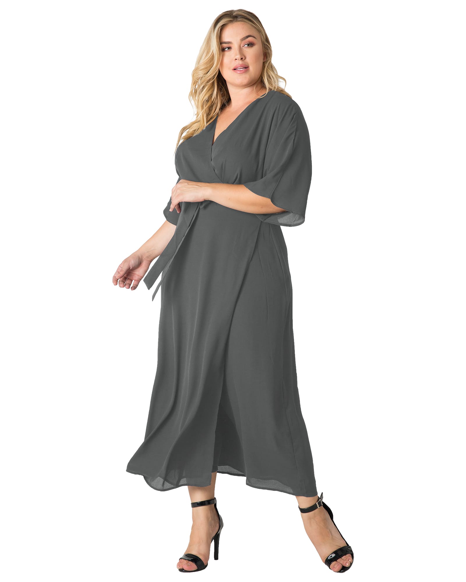 Aubrey Kimono Wrap Maxi Dress | SMOKEGREY