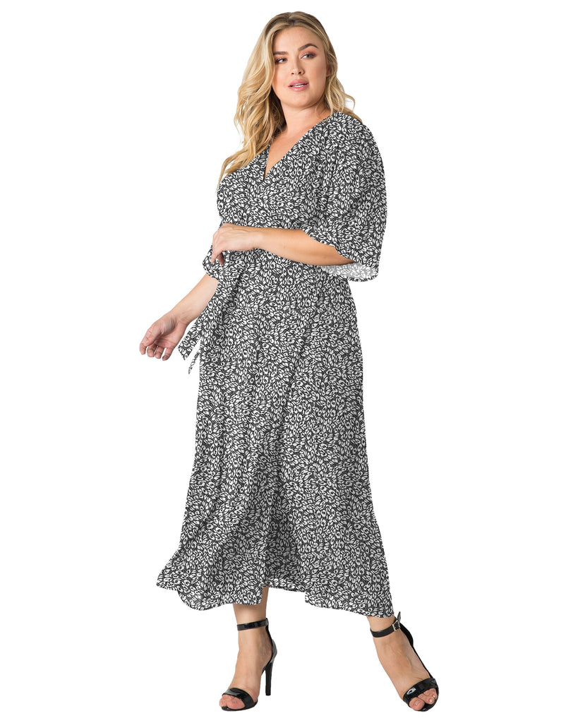 Plus Size Aubrey Kimono Wrap Maxi Dress | Smoke Leopard