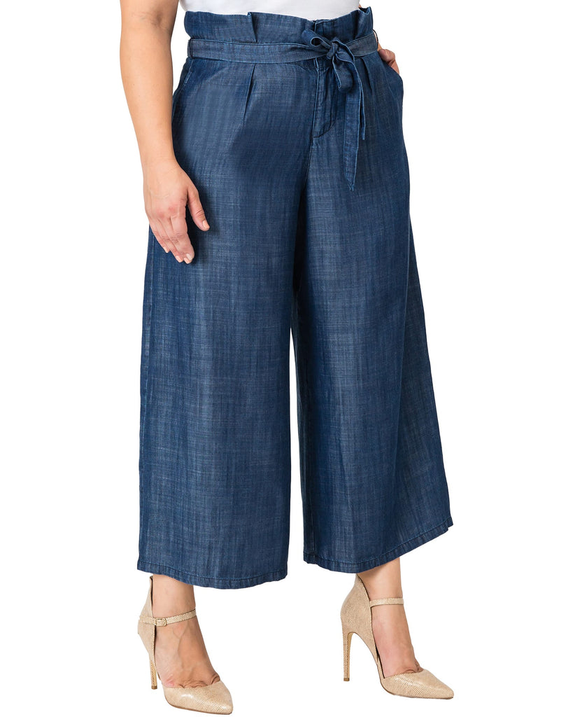 Plus Size Genesis Denim Wide Leg Gaucho Pant | Blue Dark Stone