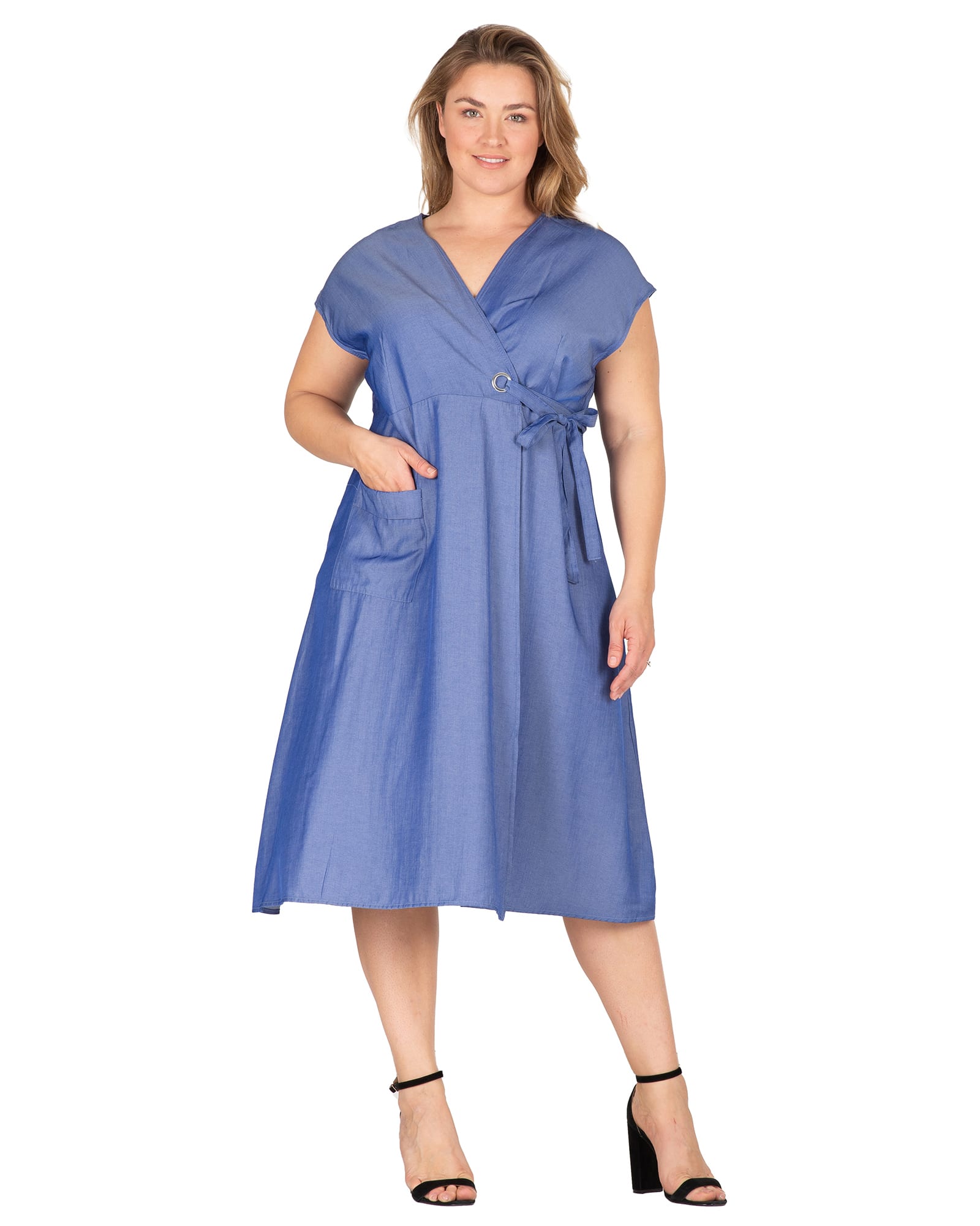 Women's Plus Size Plus Size Cobalt Blue Draped Faux Wrap Dress