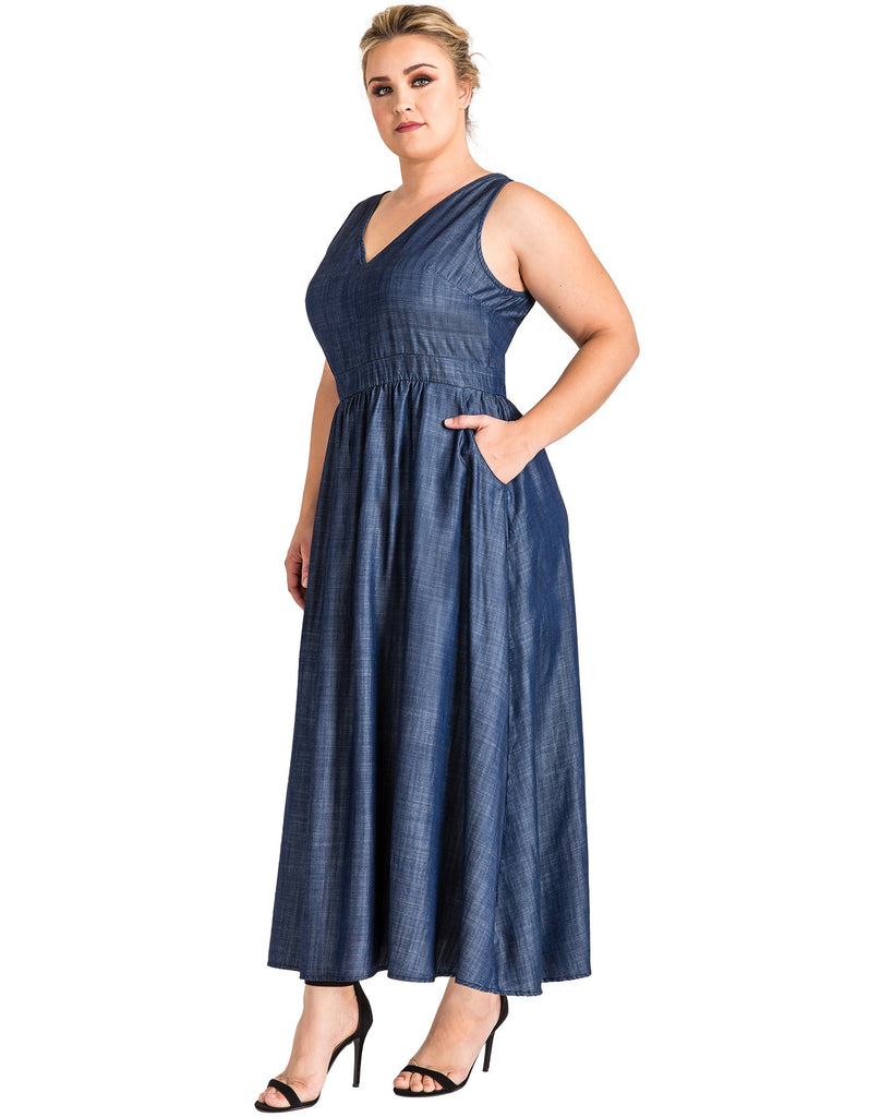 Plus Size Julia A-Line Denim Maxi Dress | Blue