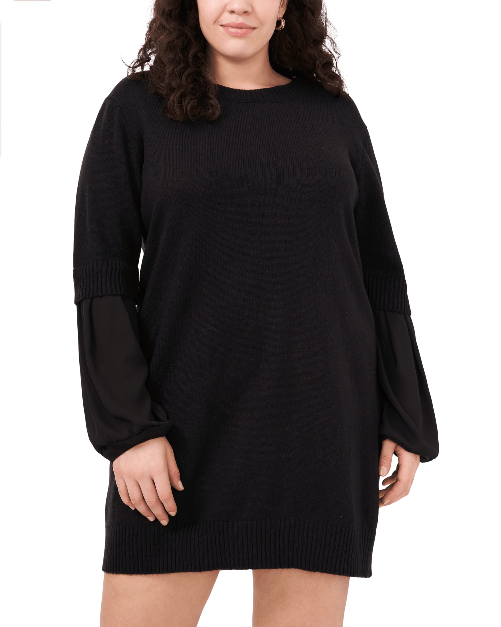 Black Long Wide Sleeve Mini Tunic Dress