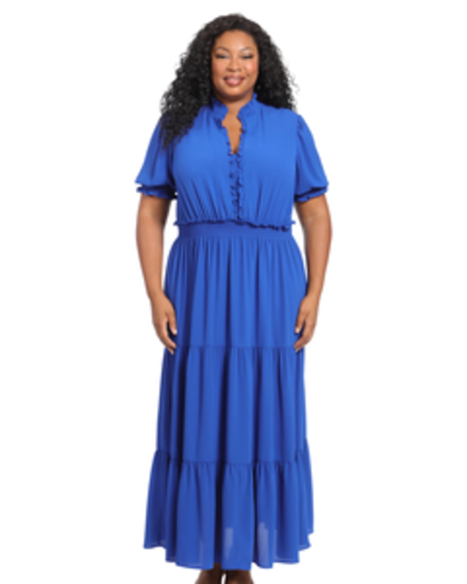 Plus Size Puff Sleeve Tiered Maxi Dress