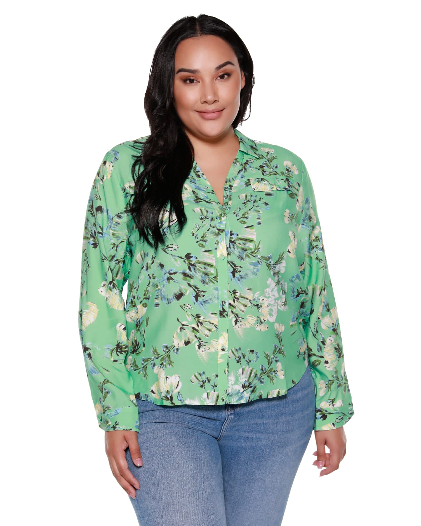 Hailey Floral Button Up Shirt | Jade Cream Painted Floral