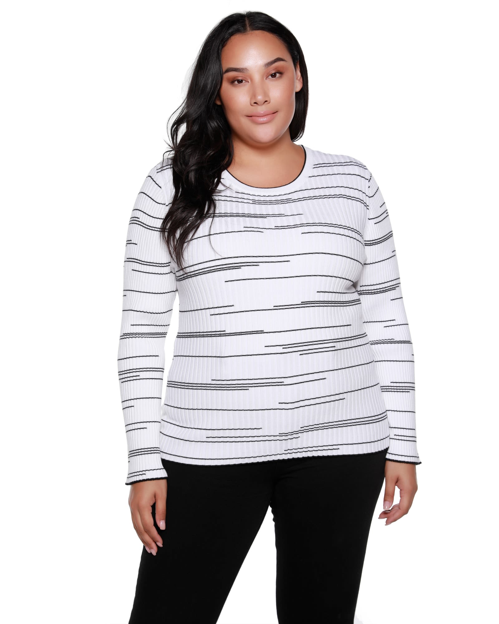 Callie Stripe Long Sleeve Sweater | Winter White/Black