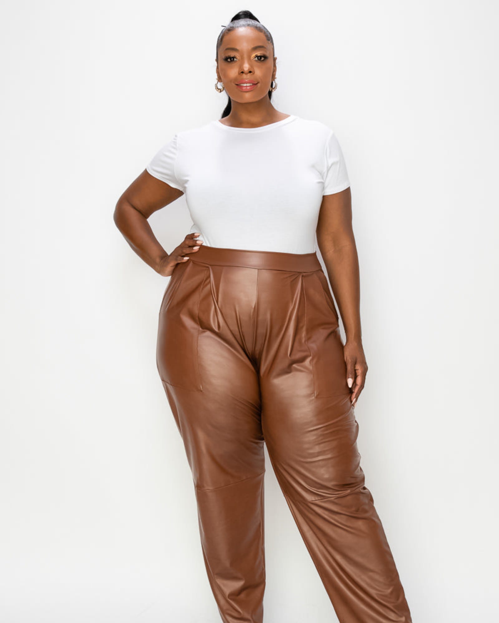 Elise Vegan Leather Pocket Pants | Camel