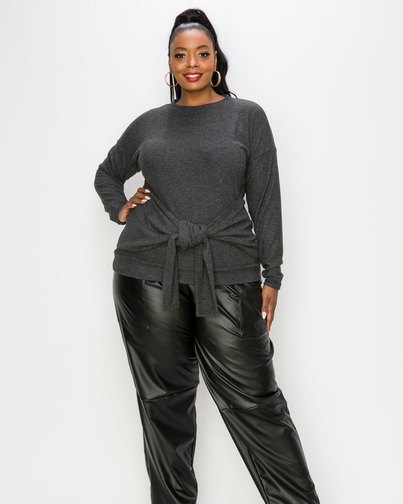 Plus Size Amy Waist Tie Sweater | Heather Charcoal