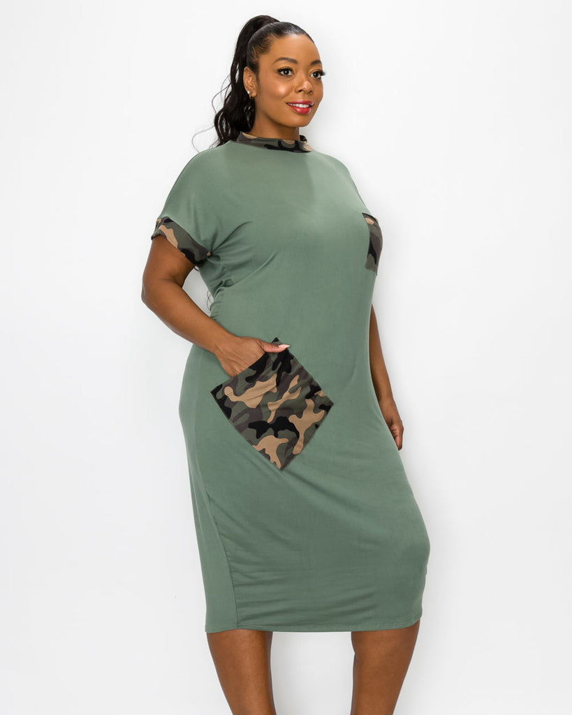 Plus Size Jazzi Colorblock Pocket Dress | Army Olive