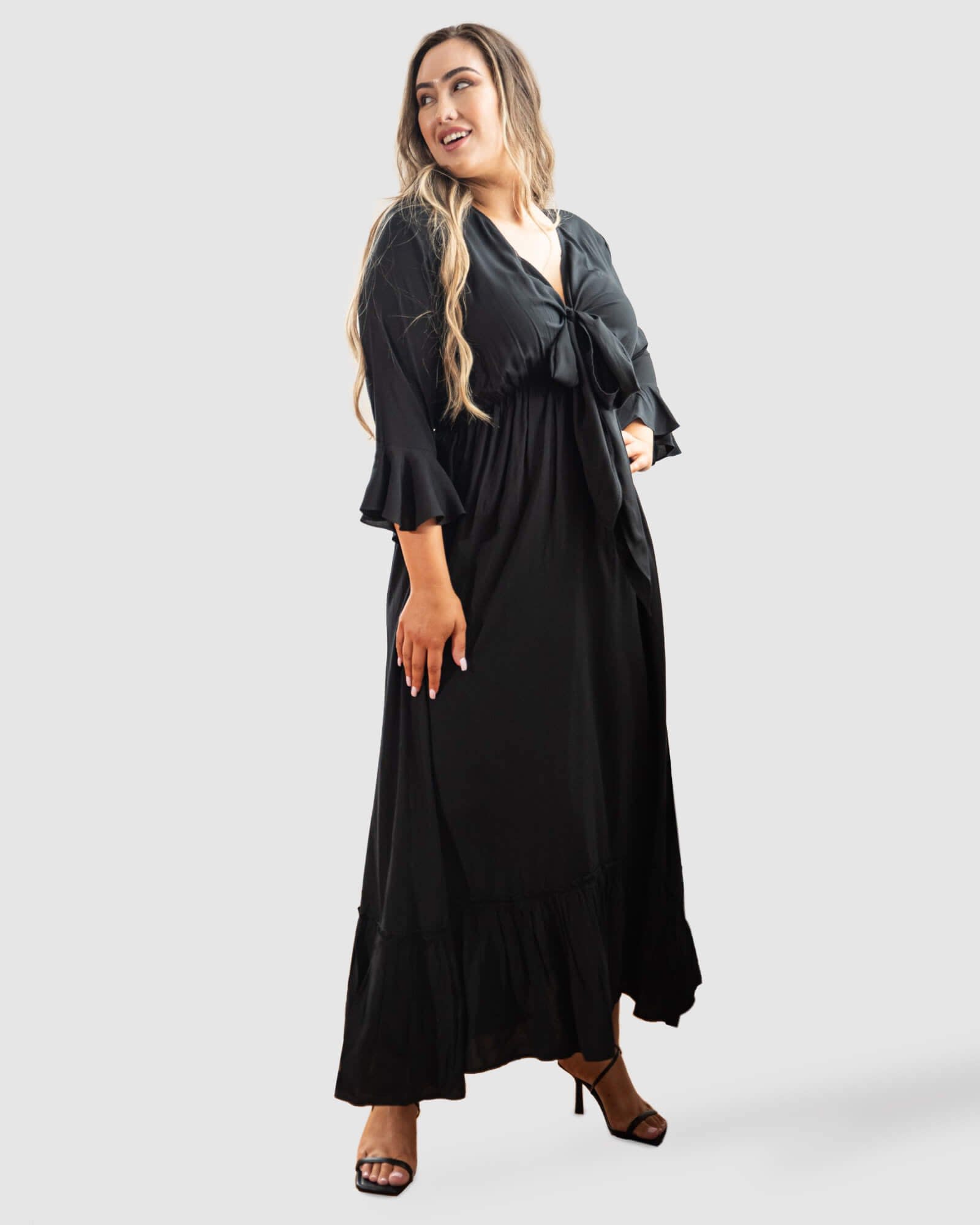 Nicole Tie Front Maxi Dress | Black