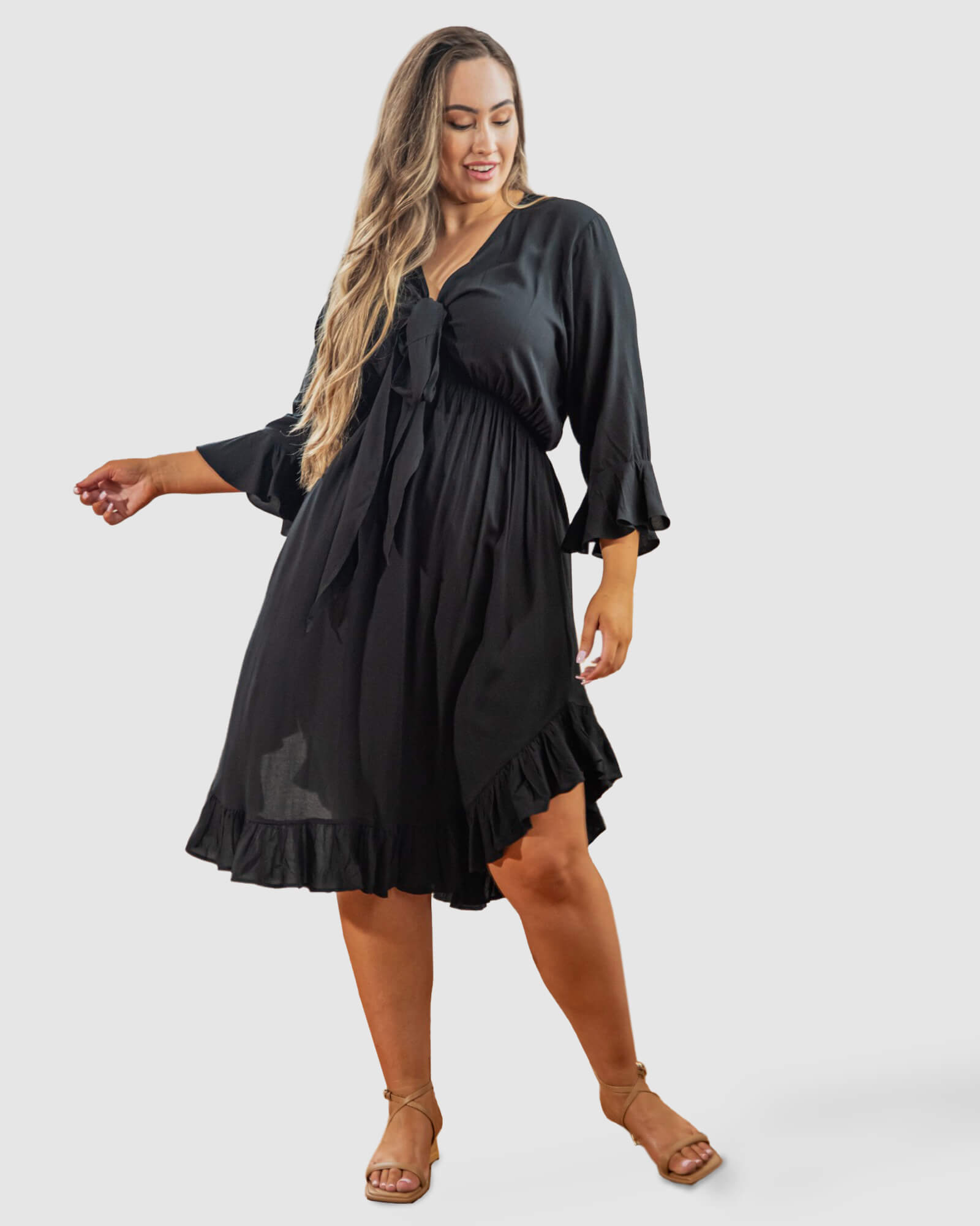 Arielle Tie Front Midi Dress | Black