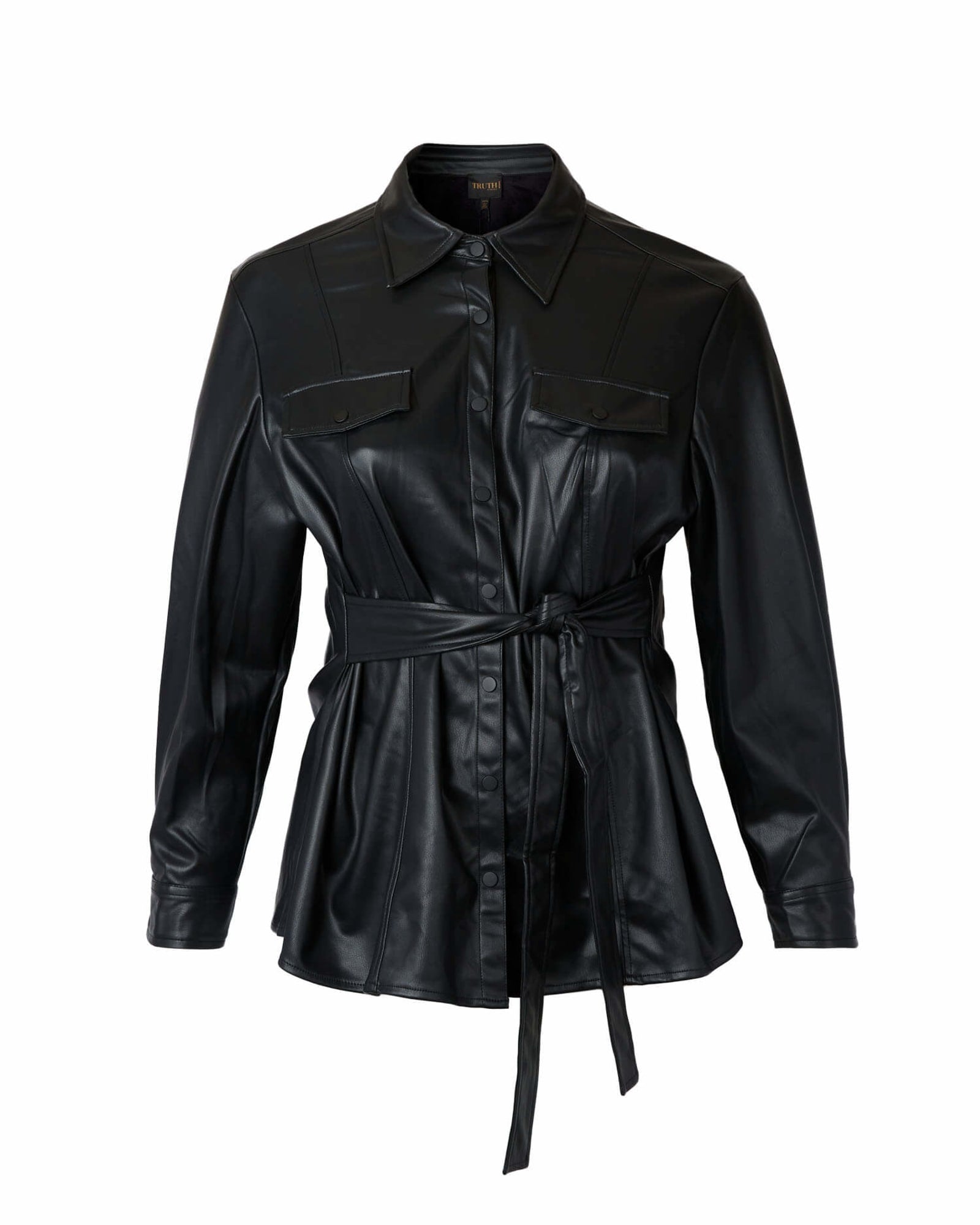 Wrenley Faux Leather Shacket | Black