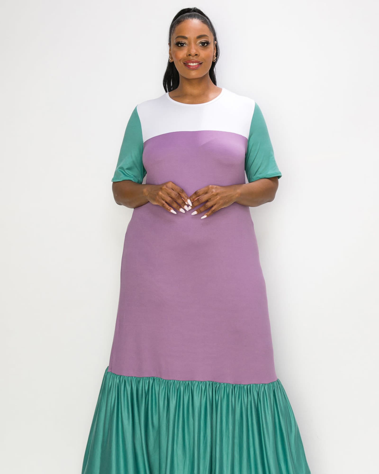 Ami Colorblock Maxi Dress | Jade/White/Plum