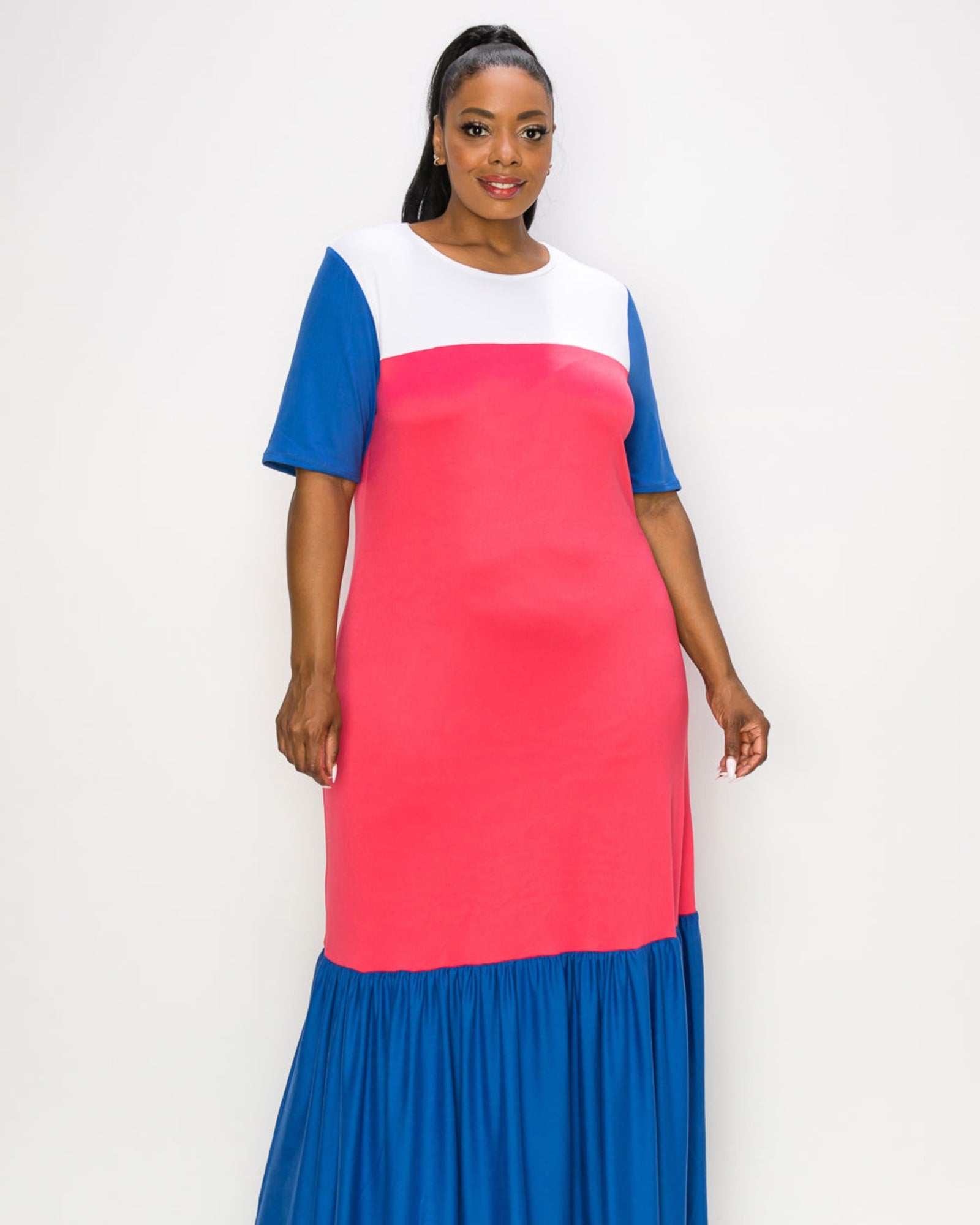 Ami Colorblock Maxi Dress | Indigo/White/Strawberry