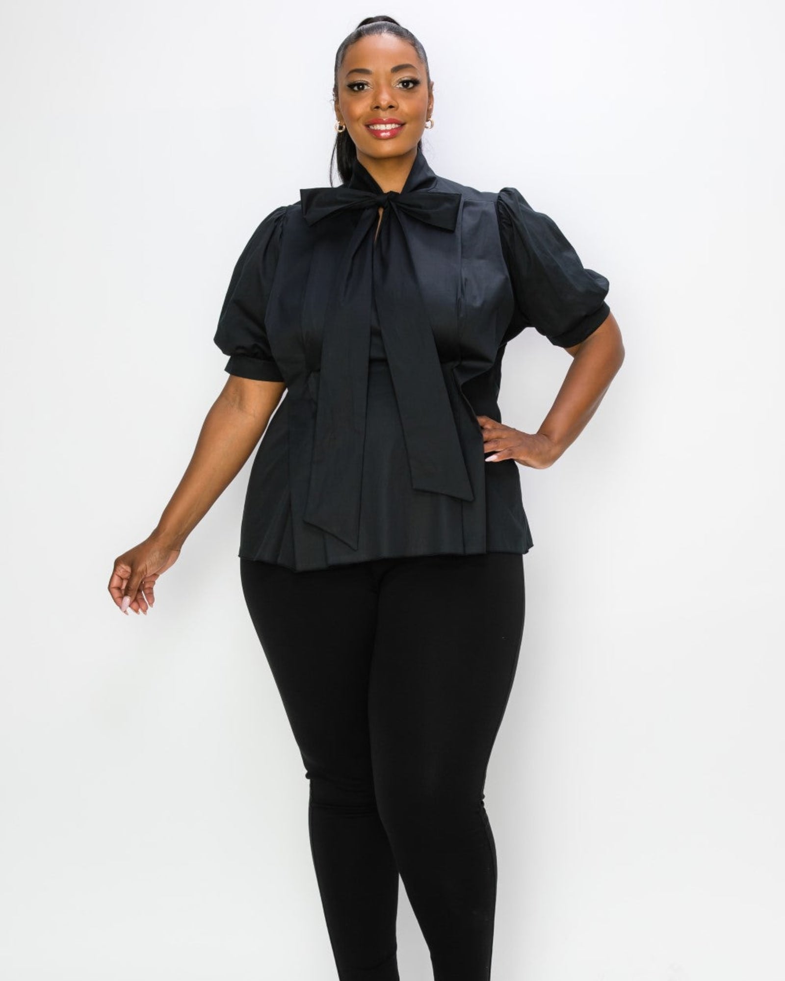 Ashlyn Tie Neck Blouse | Black