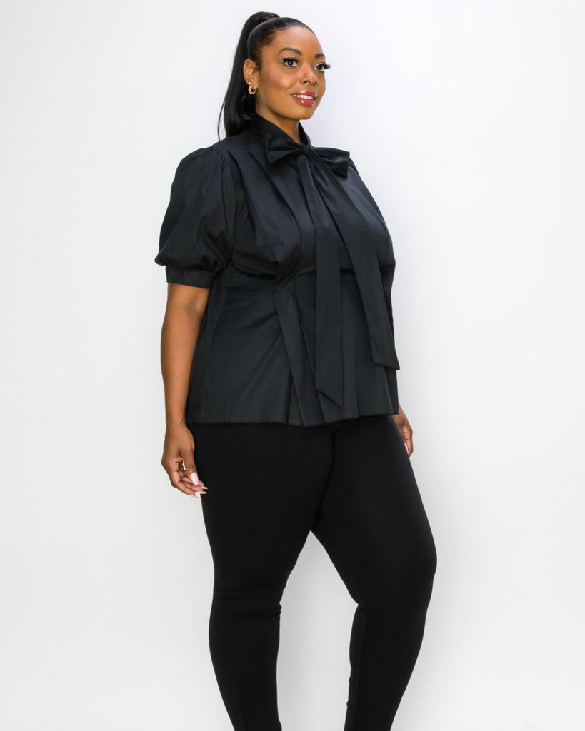 Plus Size Ashlyn Tie Neck Blouse | Black