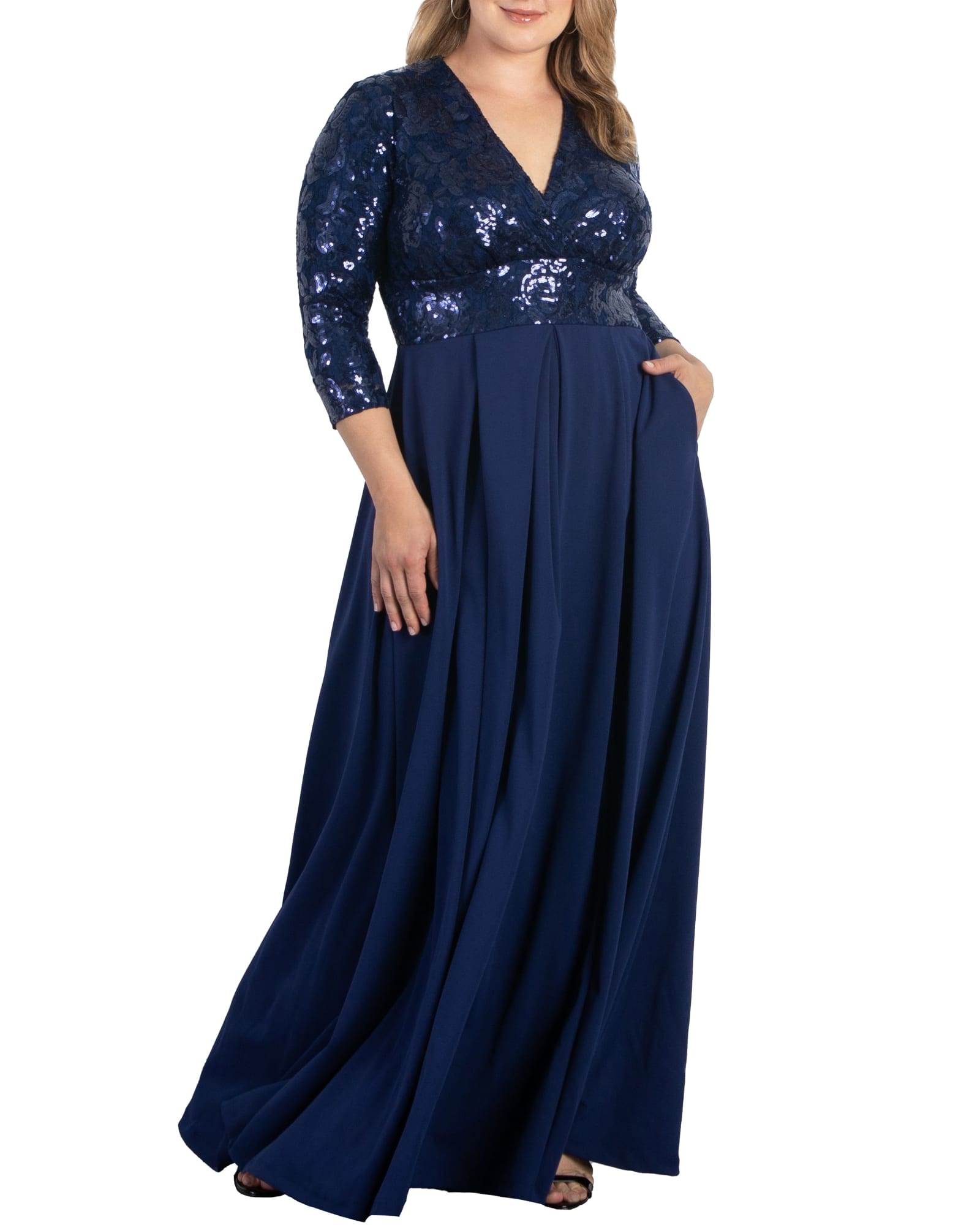 Paris Pleated Sequin Gown | NOCTURNAL NAVY
