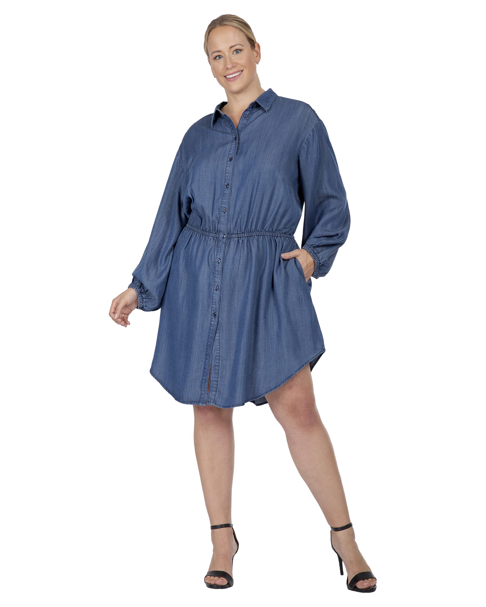Ashlynn Chambray Button Front Dress | Rinse Blue