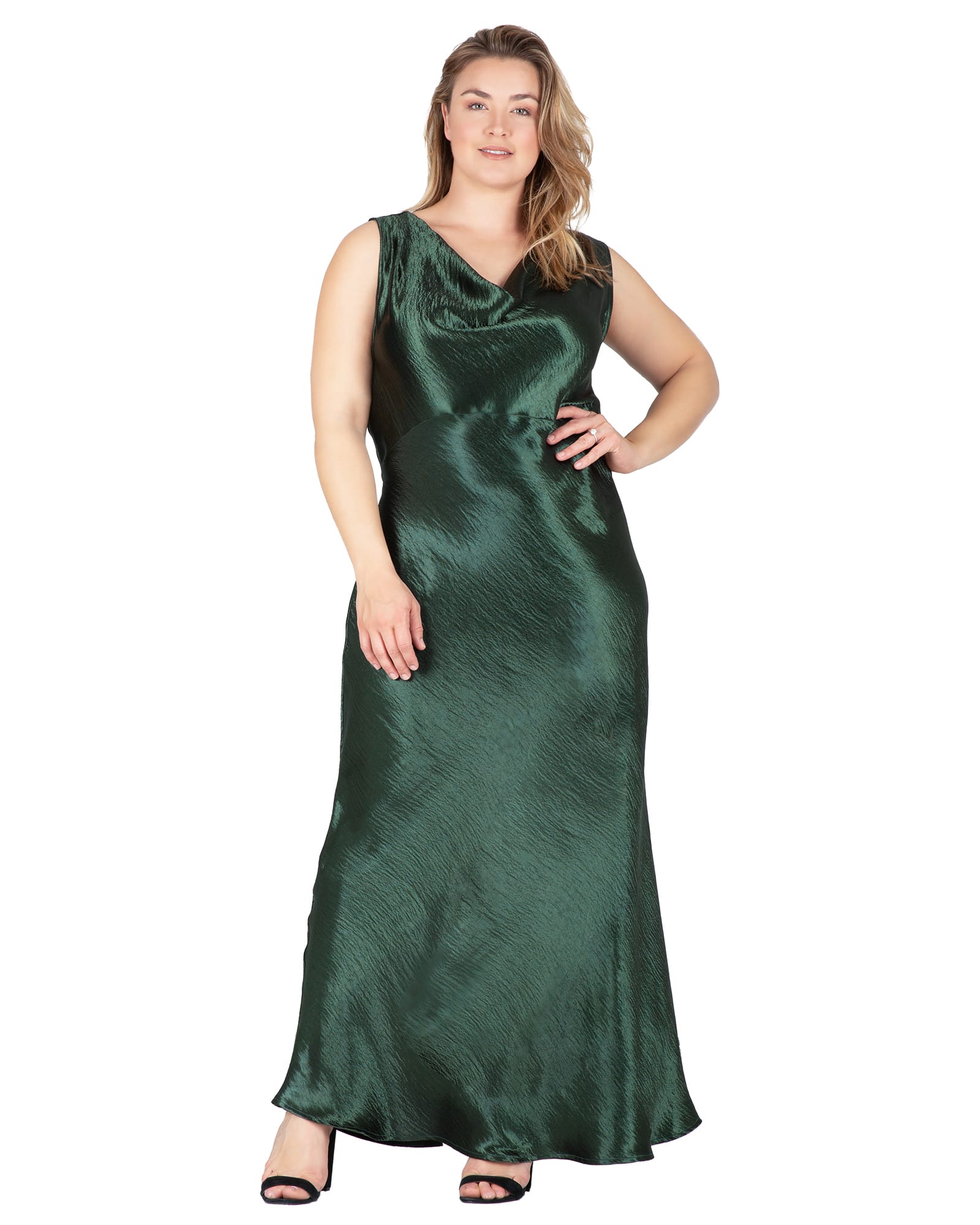 Marilyn Cowl Neck Satin Maxi Dress | Green