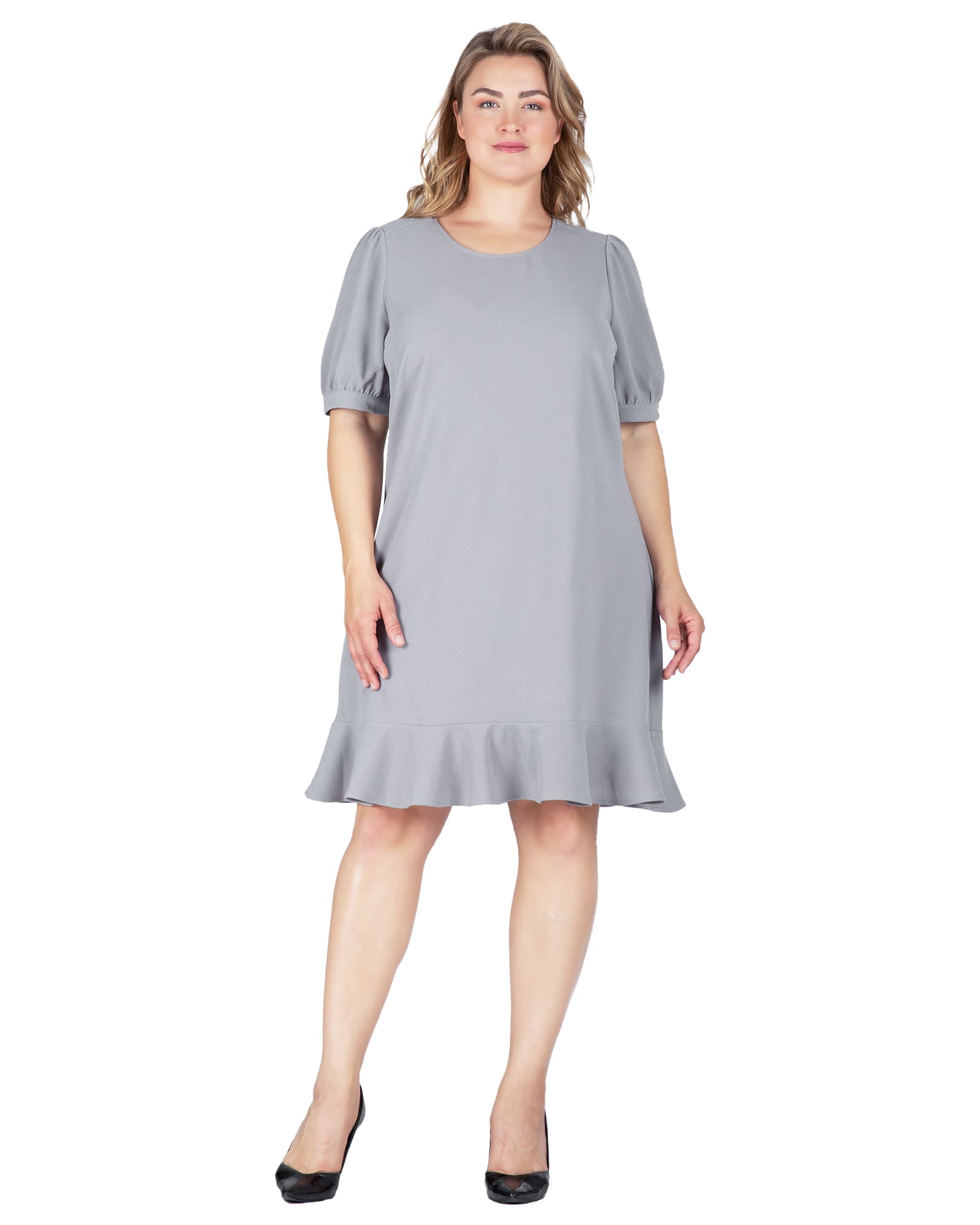 Fiona Puff Sleeve Ruffle Hem Mini Dress | Grey
