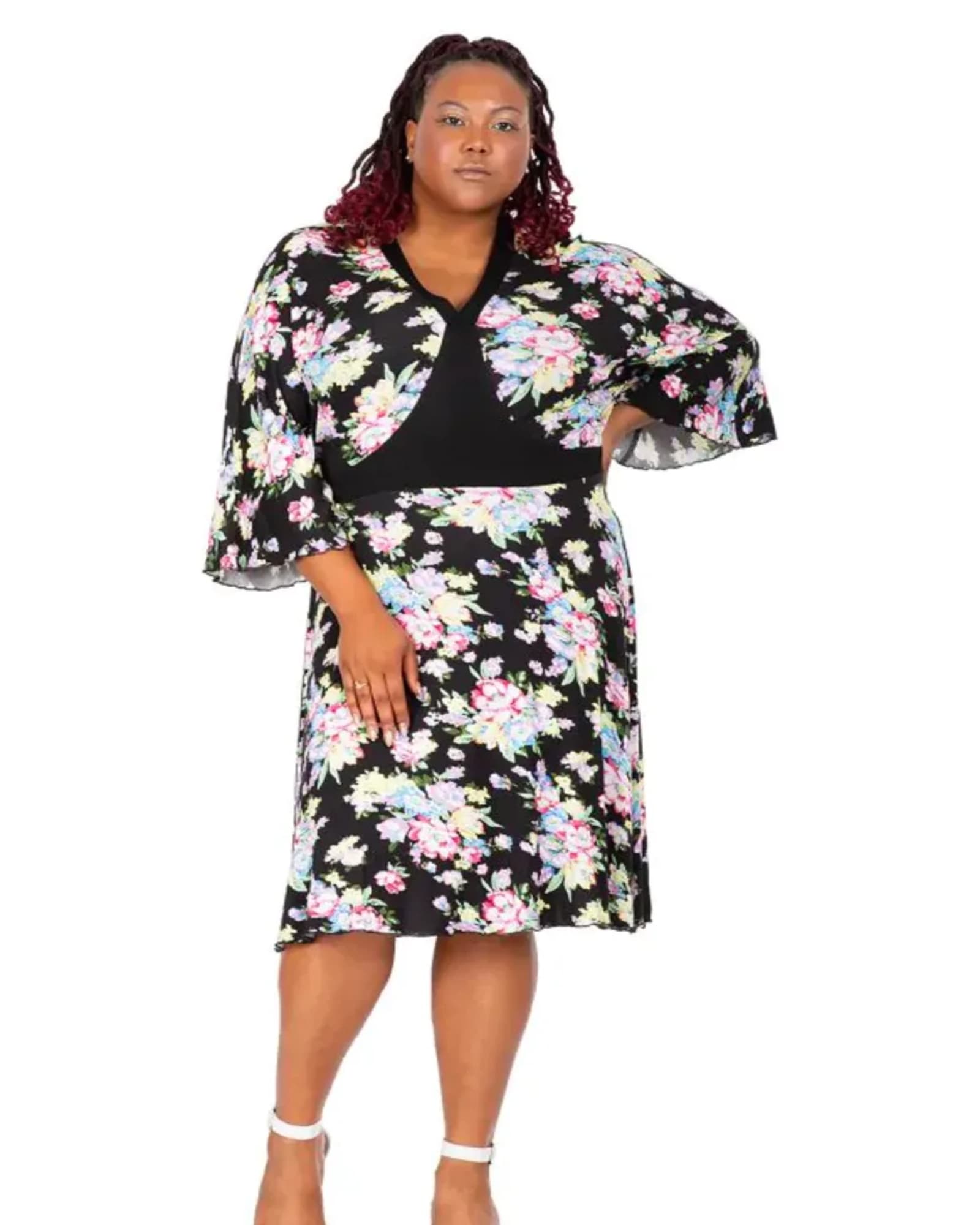 Witney Bell Sleeve Floral Mini Dress | Black