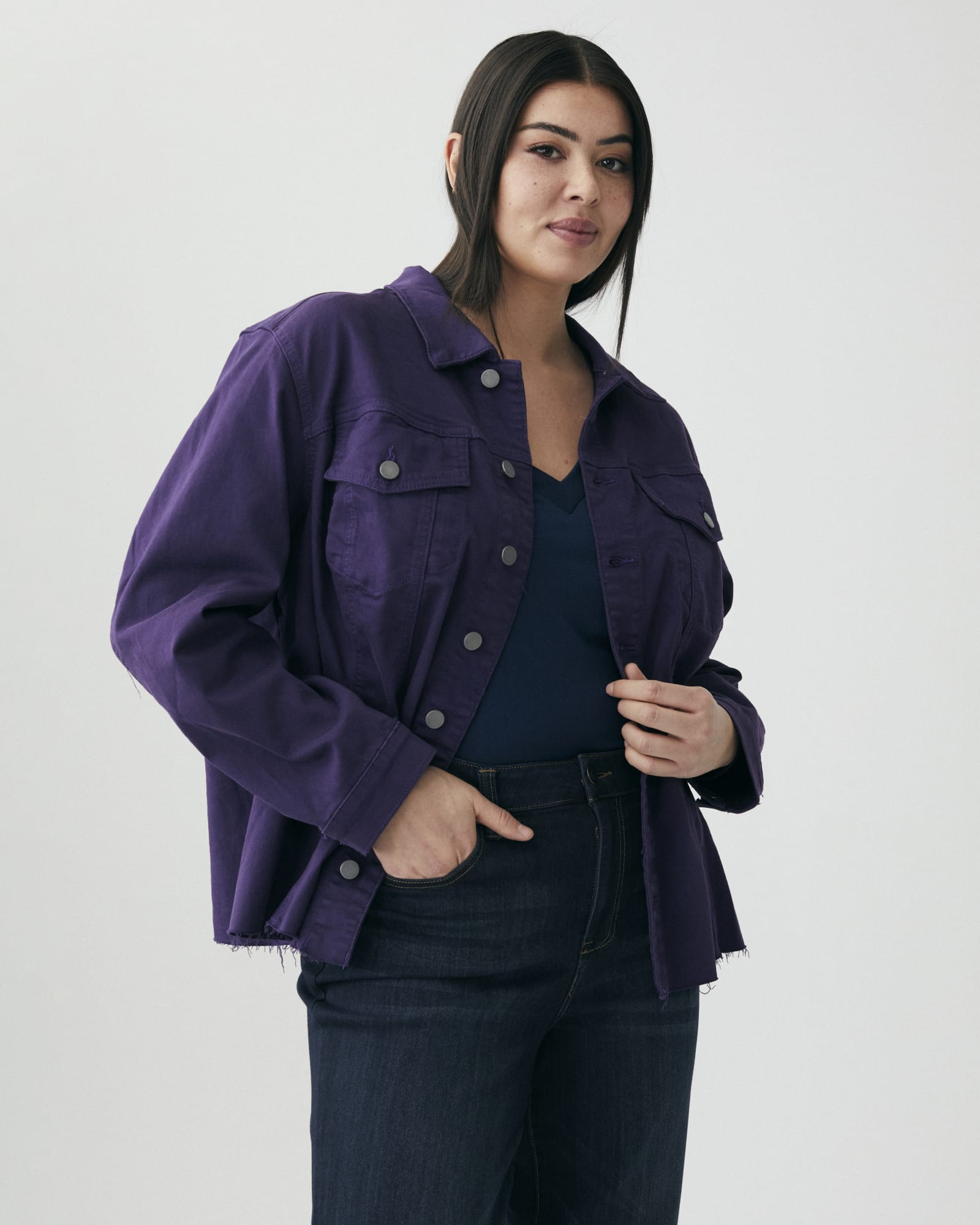 Plus Size Purple Denim Jacket