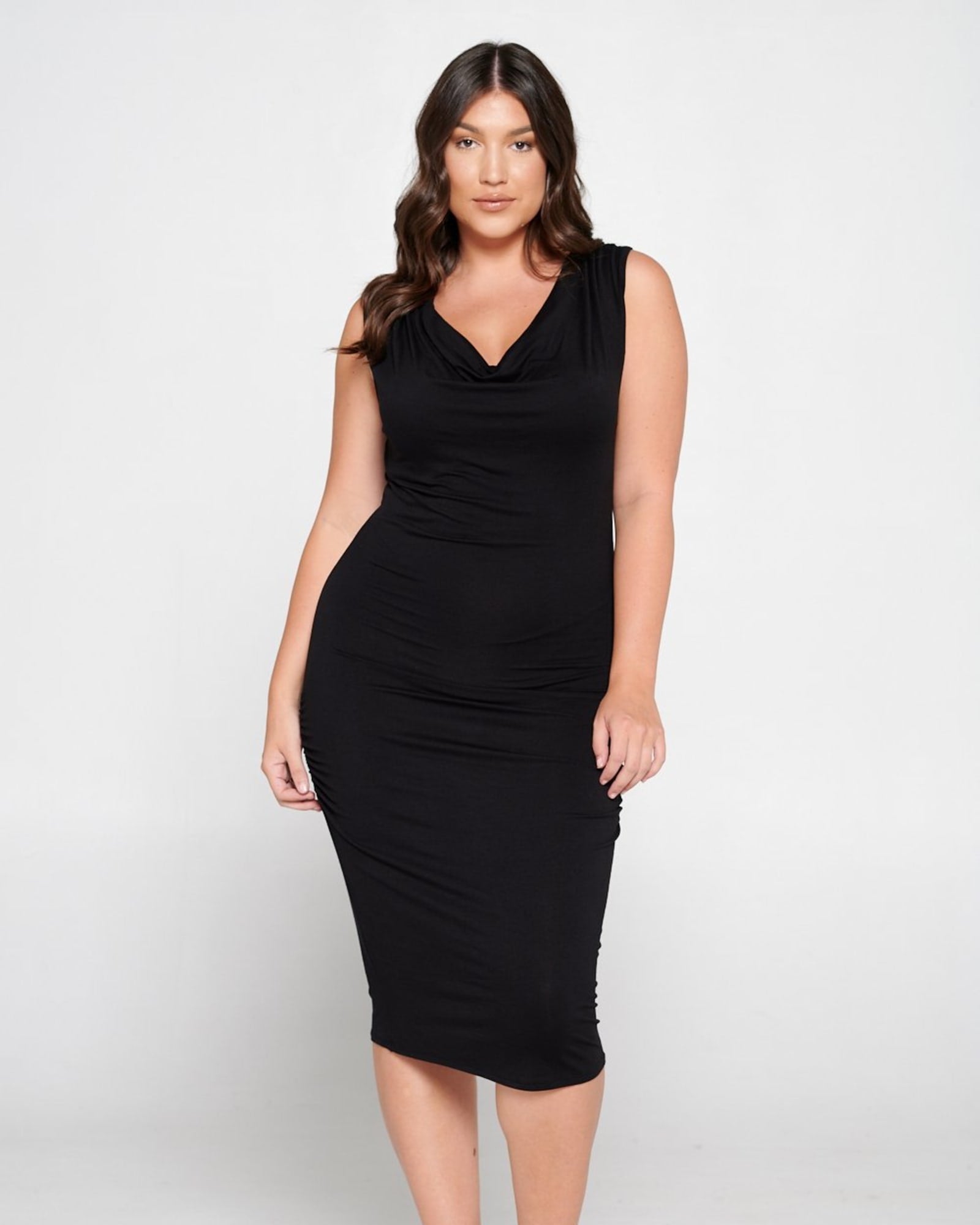 Kim Cowl Neck Midi Dress | Black