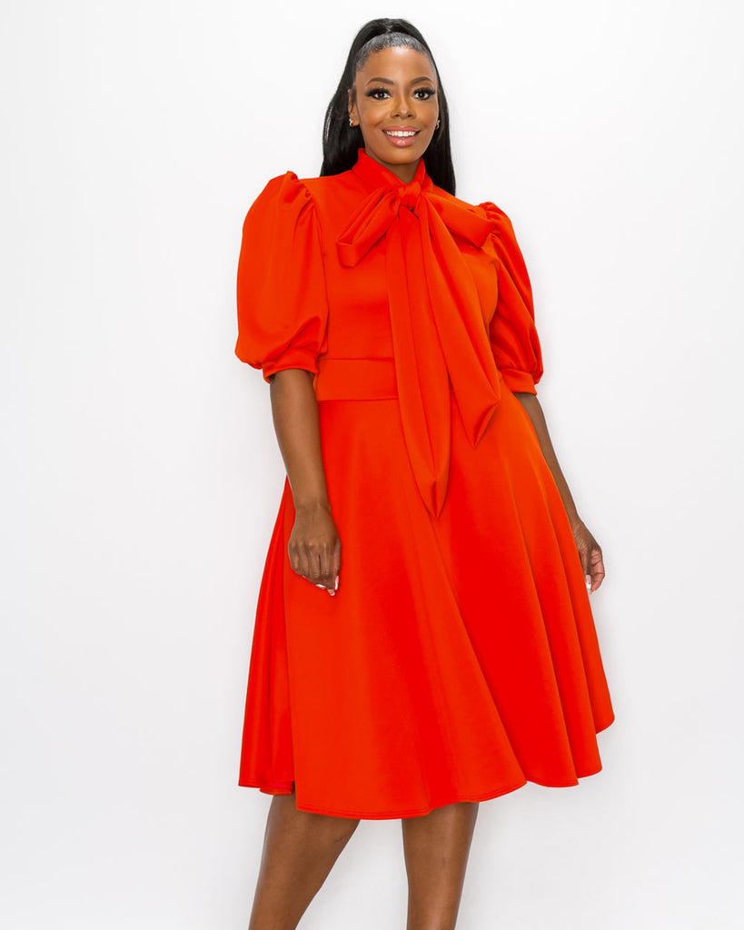 Plus Size Casey Scuba Flare Dress | Orange