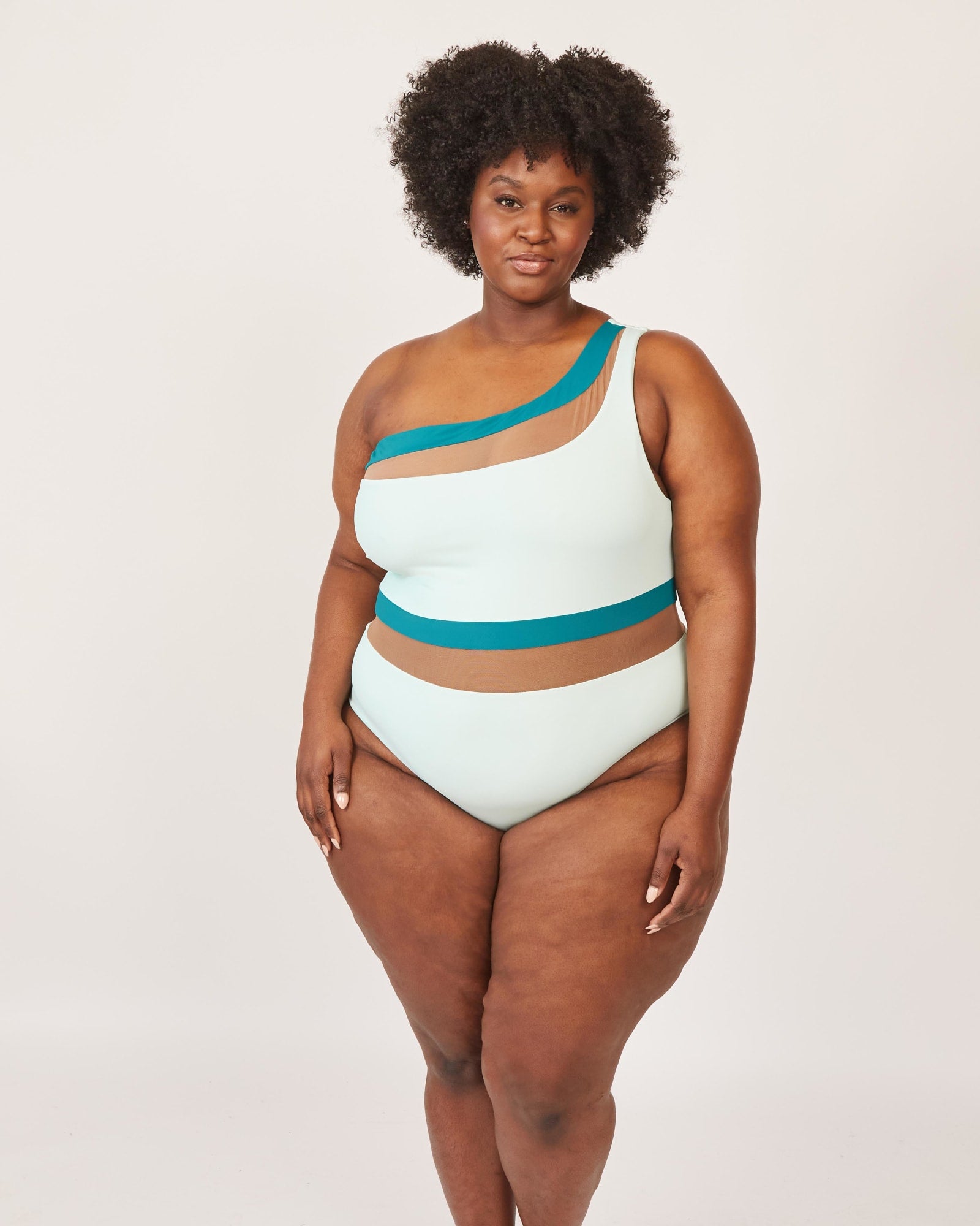 Plus Size One Shoulder With Mesh Inset Swimsuit