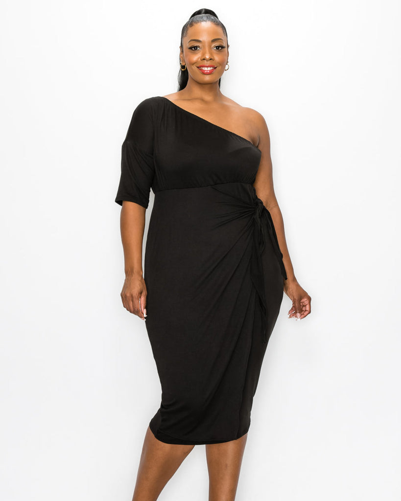 Cheyenne One Shoulder Midi Dress | Black