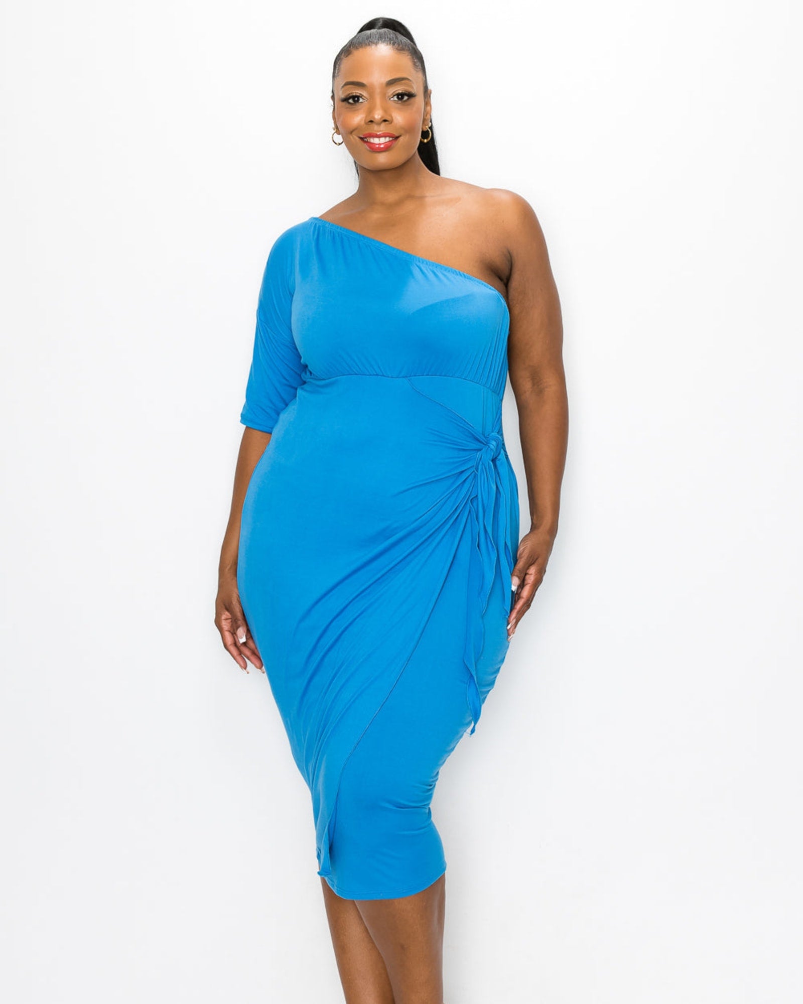 Cheyenne One Shoulder Midi Dress | Turquoise New