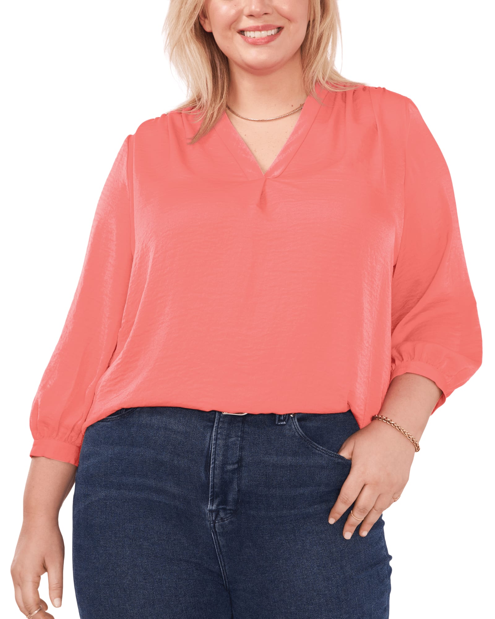 Everley V-Neck Blouse | LUSH CORAL