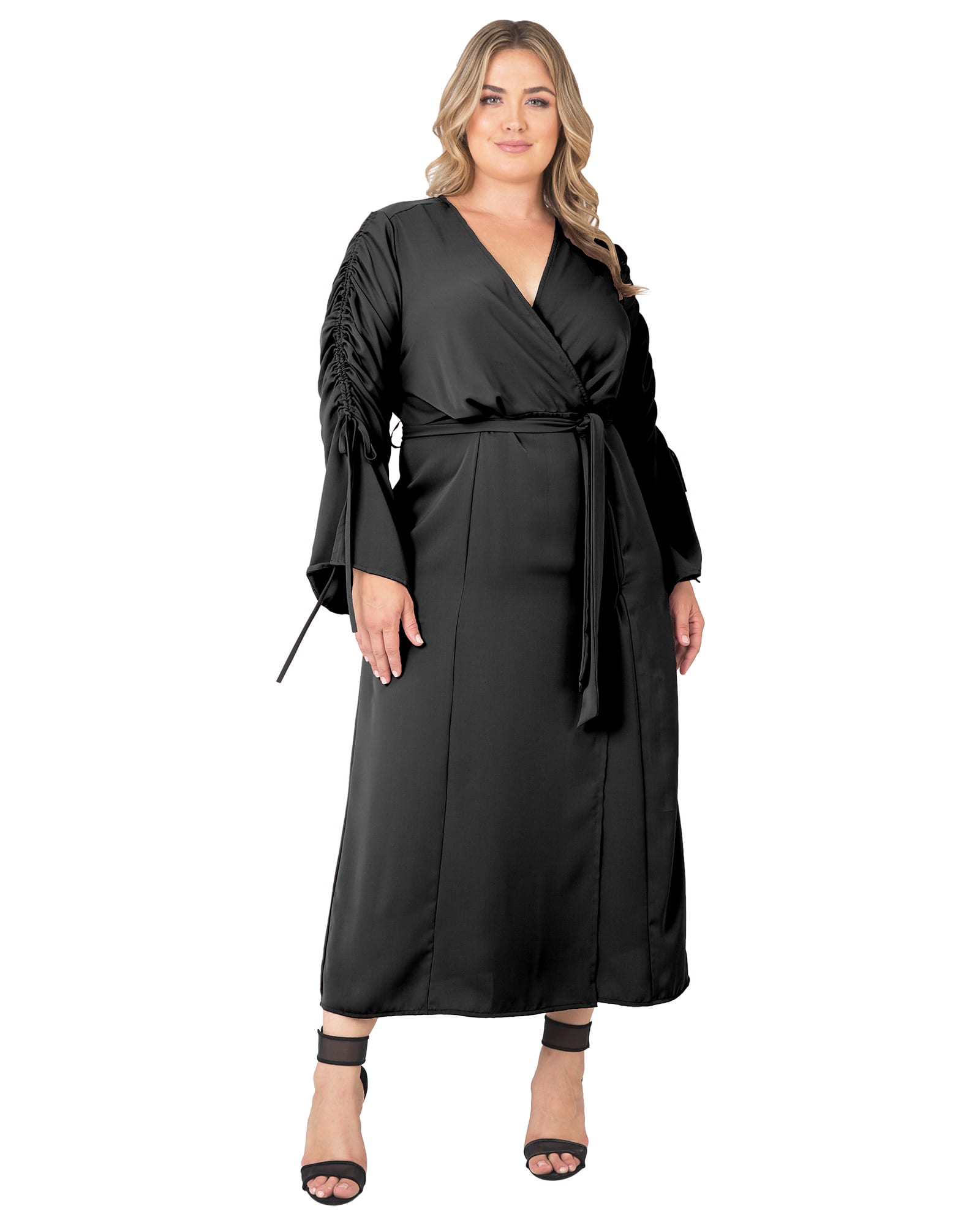 Leota Plus Blouson Sleeve Faux Wrap Dress