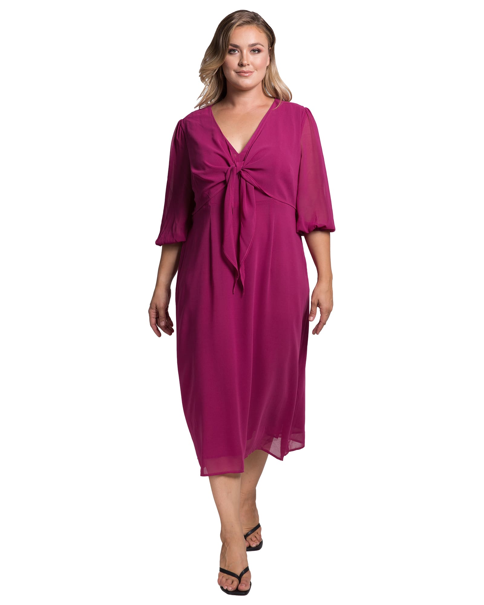 Marcia Puff Sleeve Midi Dress | PLUMPIE