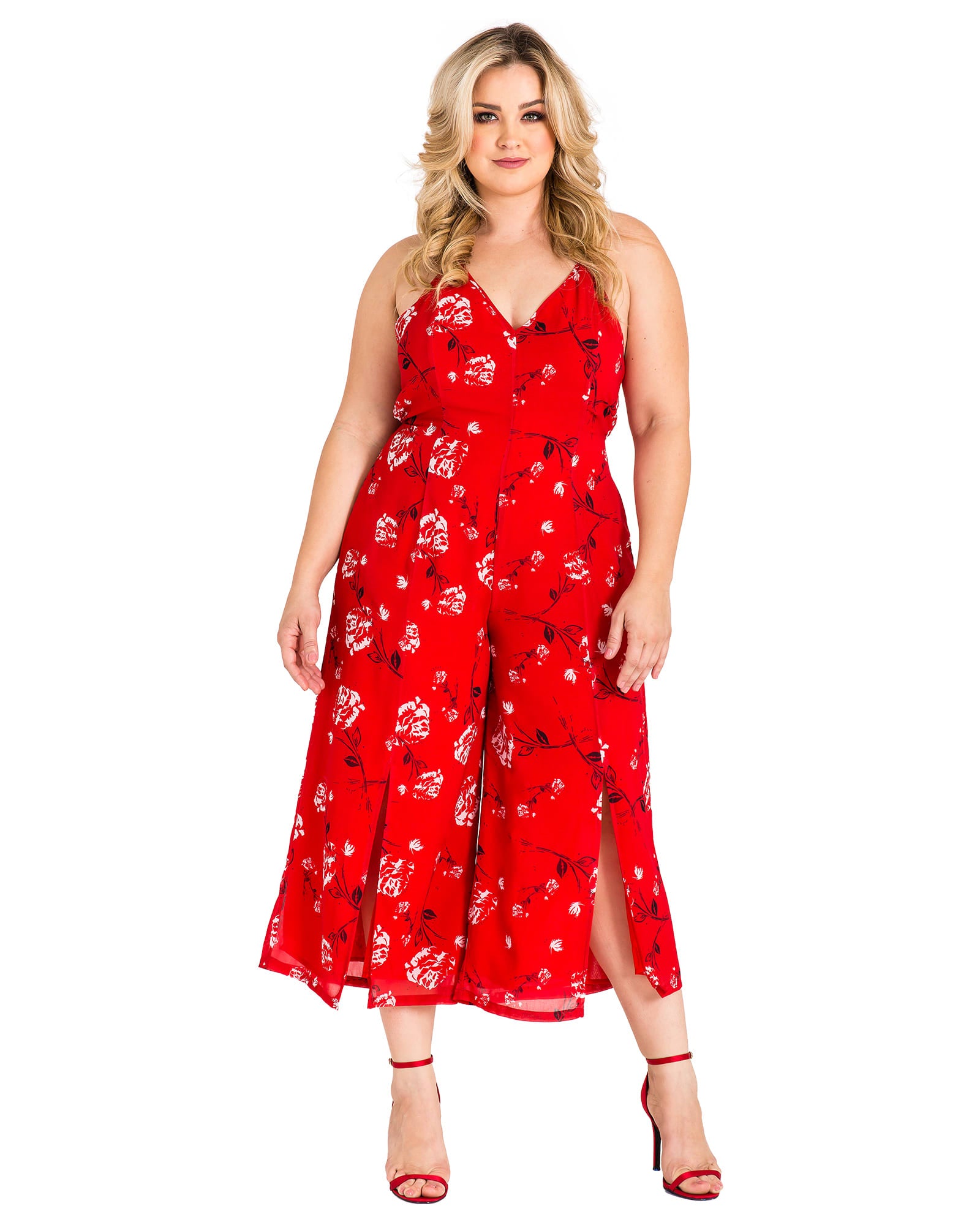 Norma Chiffon Capri Jumpsuit | Red Tulip