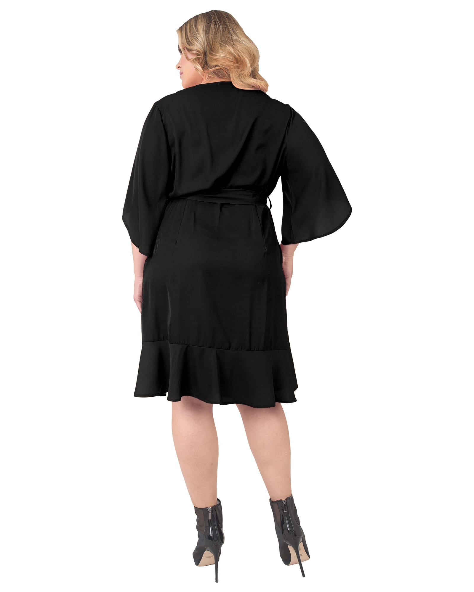 Delilah Kimono Sleeve Ruffle Wrap Dress | Black