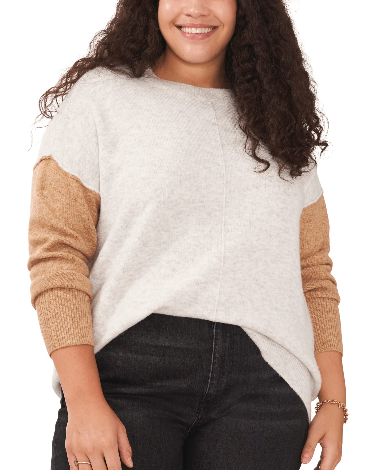 Layla Colorblock Sleeve Sweater | SILVER HTHR