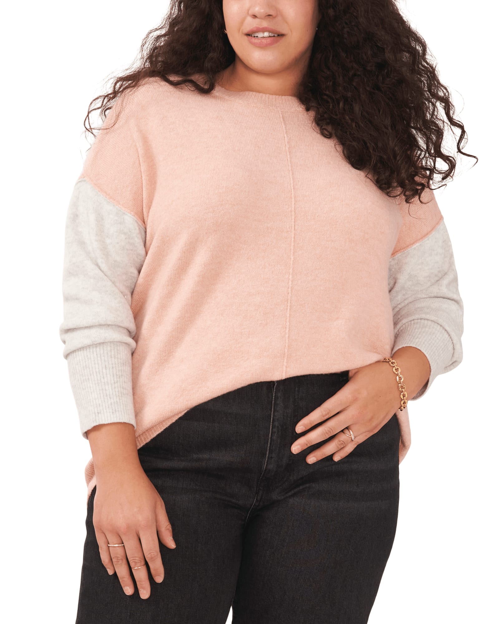 Layla Colorblock Sleeve Sweater | MISTY PINK