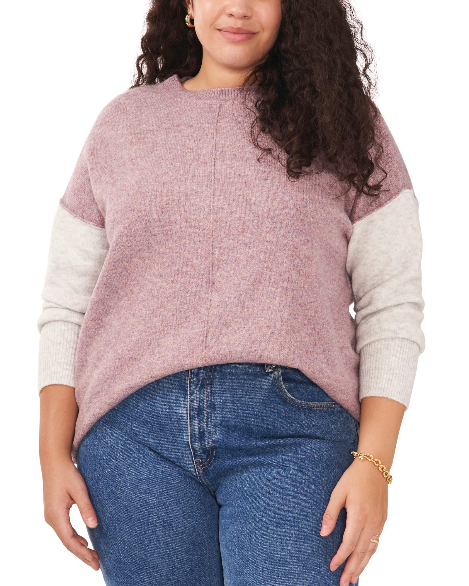 Layla Colorblock Sleeve Sweater | HEATHER PURPLE