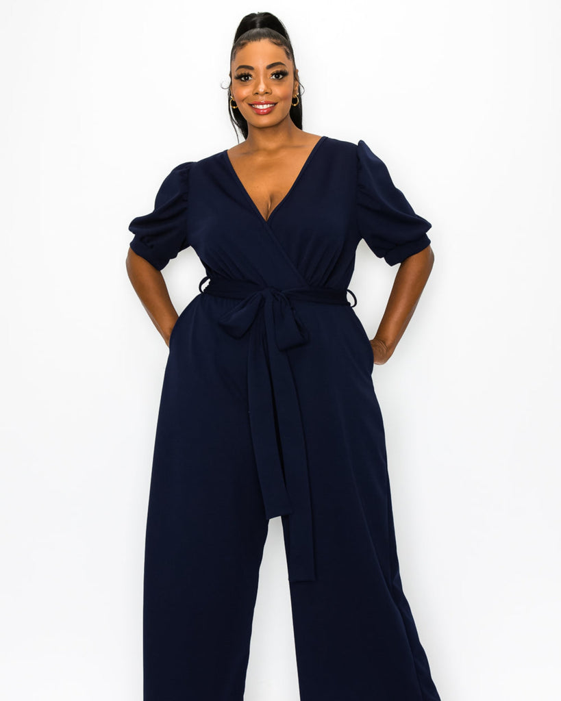 Plus Size Iris Wrap Pocket Jumpsuit | Navy