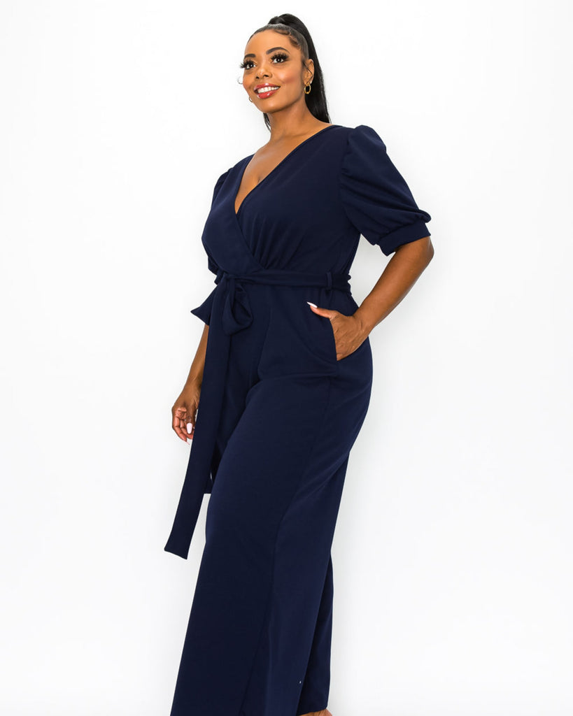 Plus Size Iris Wrap Pocket Jumpsuit | Navy