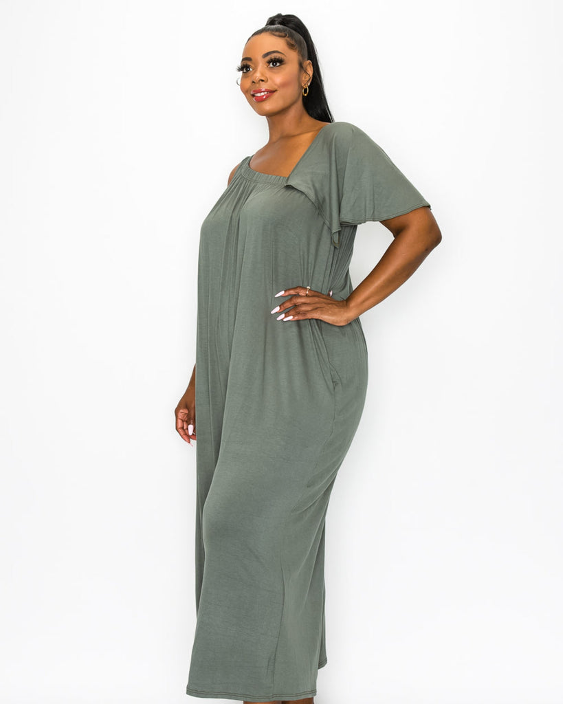 Plus Size Kahtia Wide-Legged Pocket Jumpsuit | Lt Olive