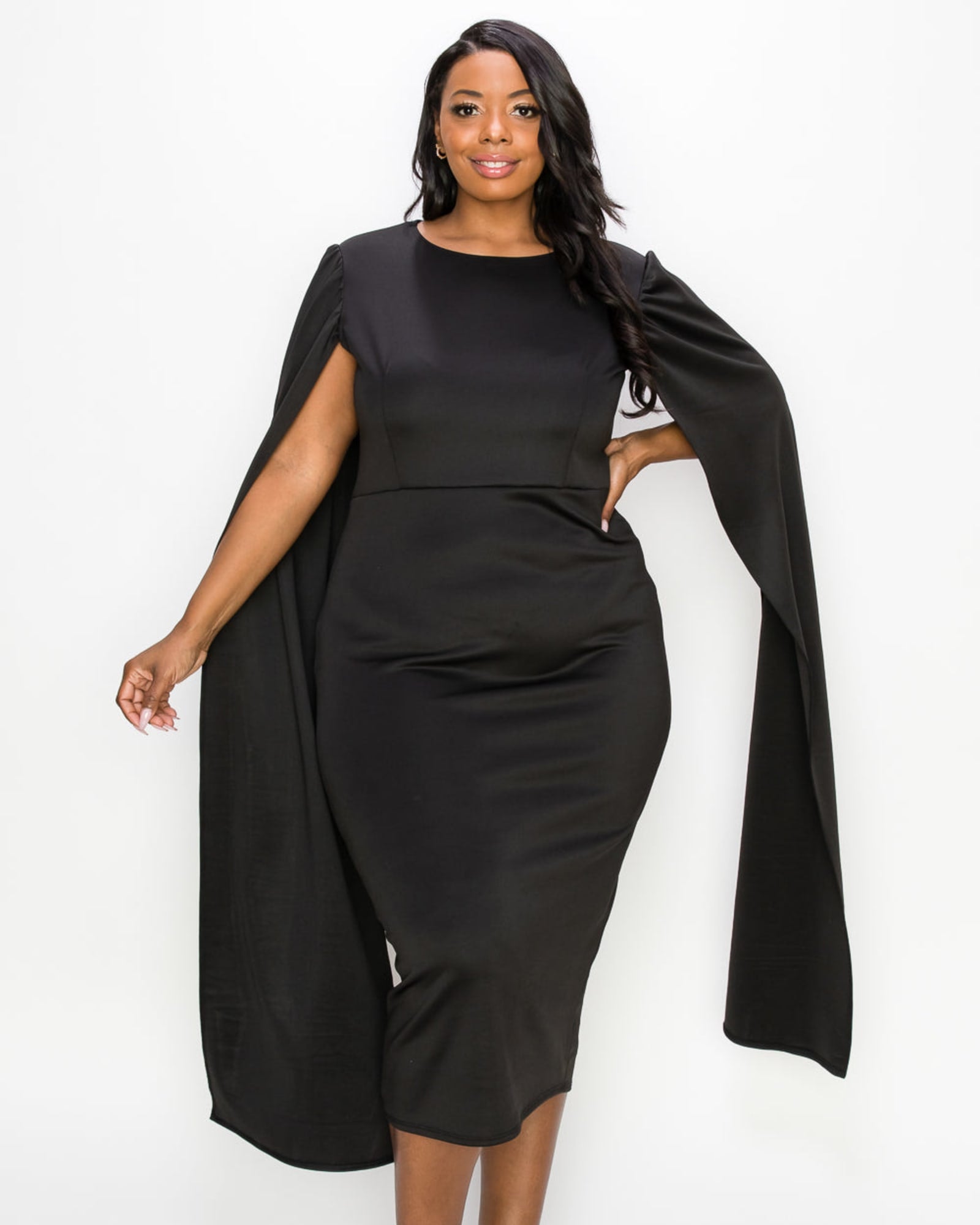 Plus Size Naomi Cape Dress | Black