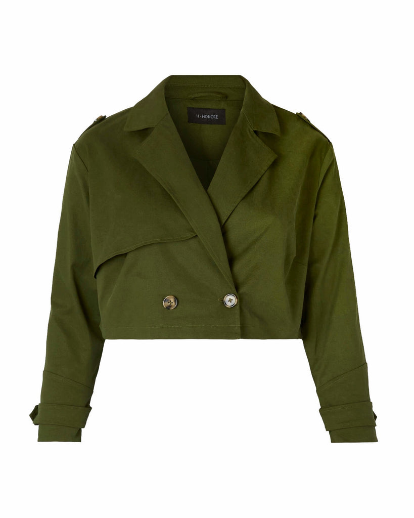 Plus Size Billie Cropped Trench | Hunter Green