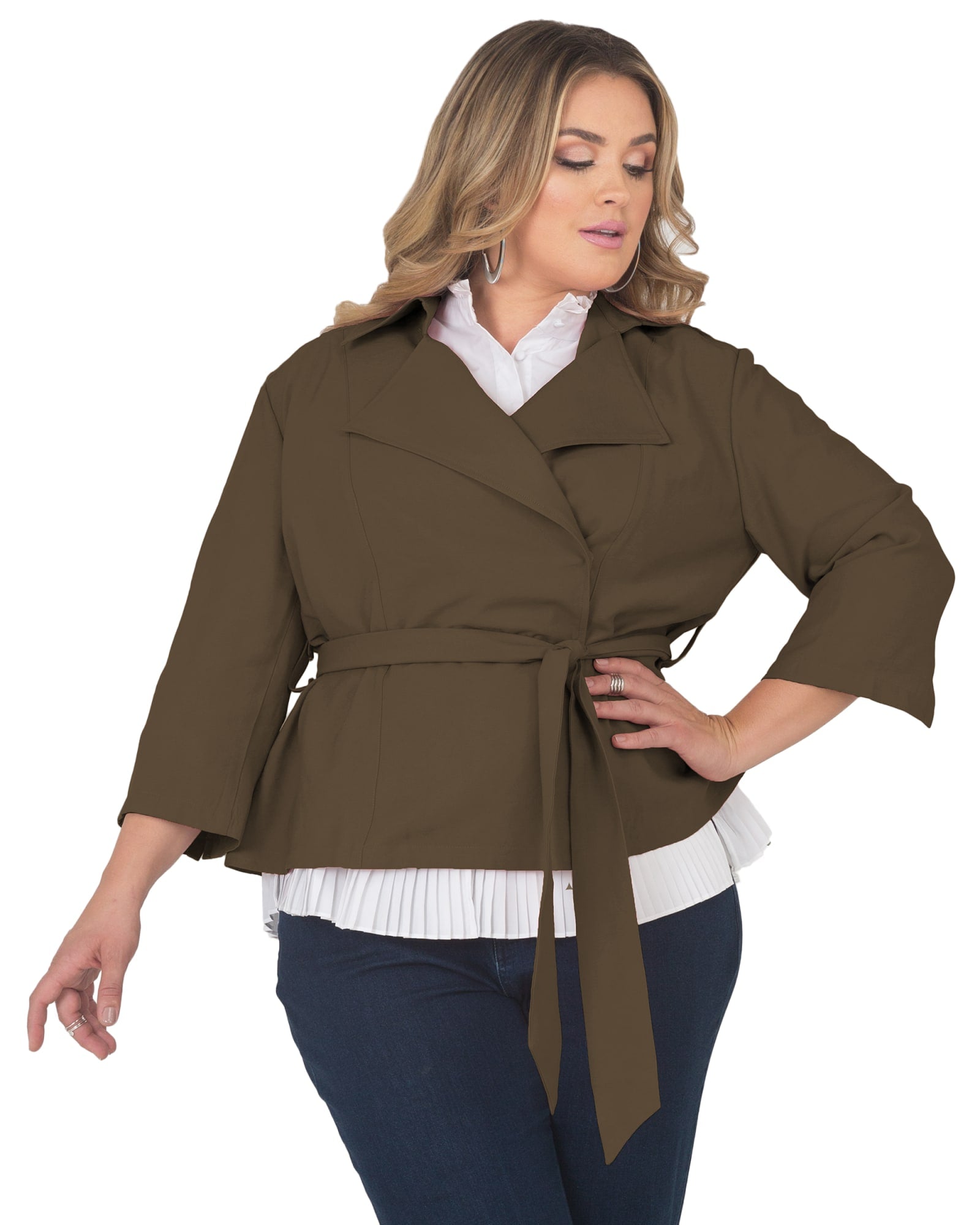 Elodie Cropped Wrap Trench Jacket | Olive