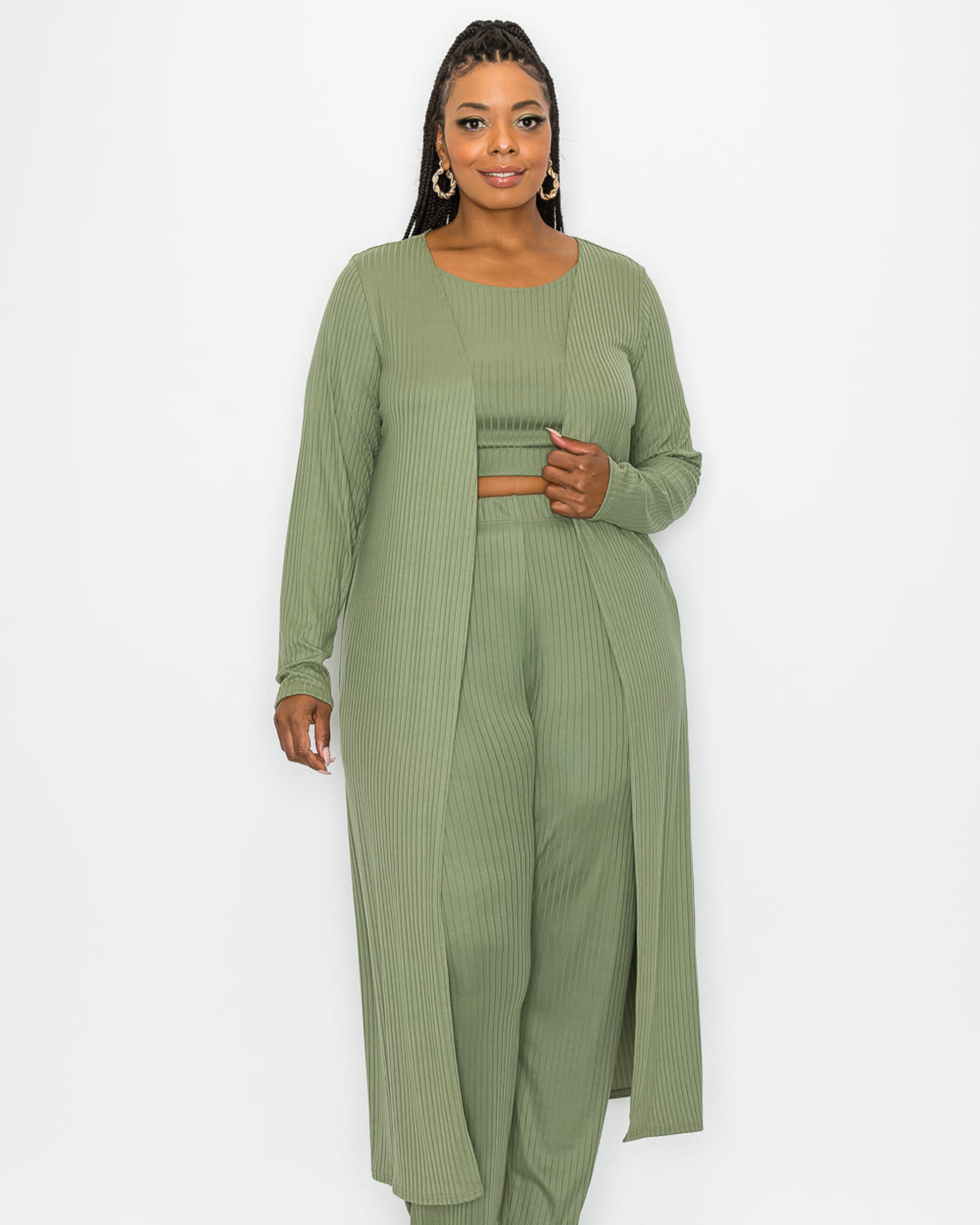 Khloe Three Piece Rib Set | Light Olive