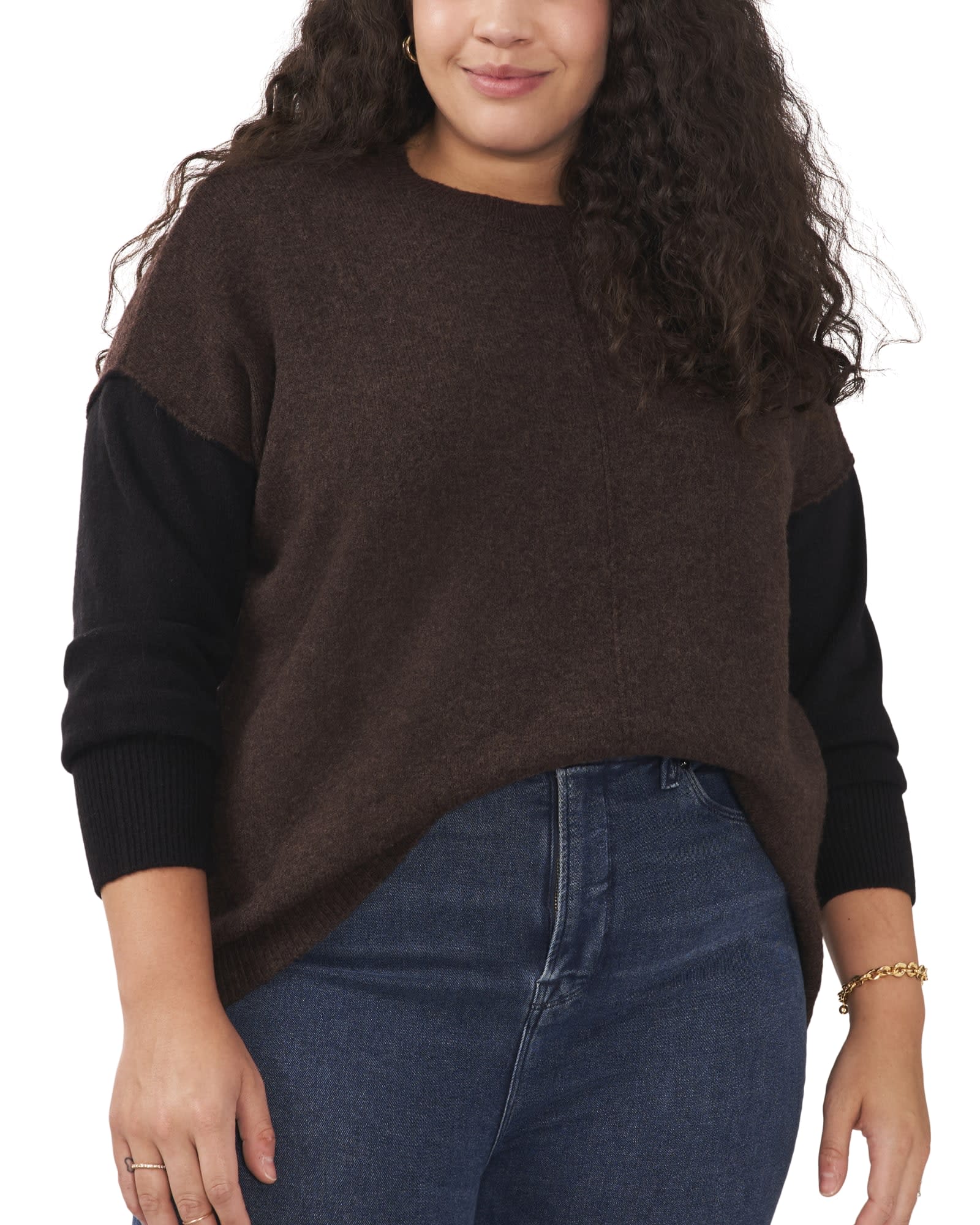 Layla Colorblock Sleeve Sweater | CHOCOLATE