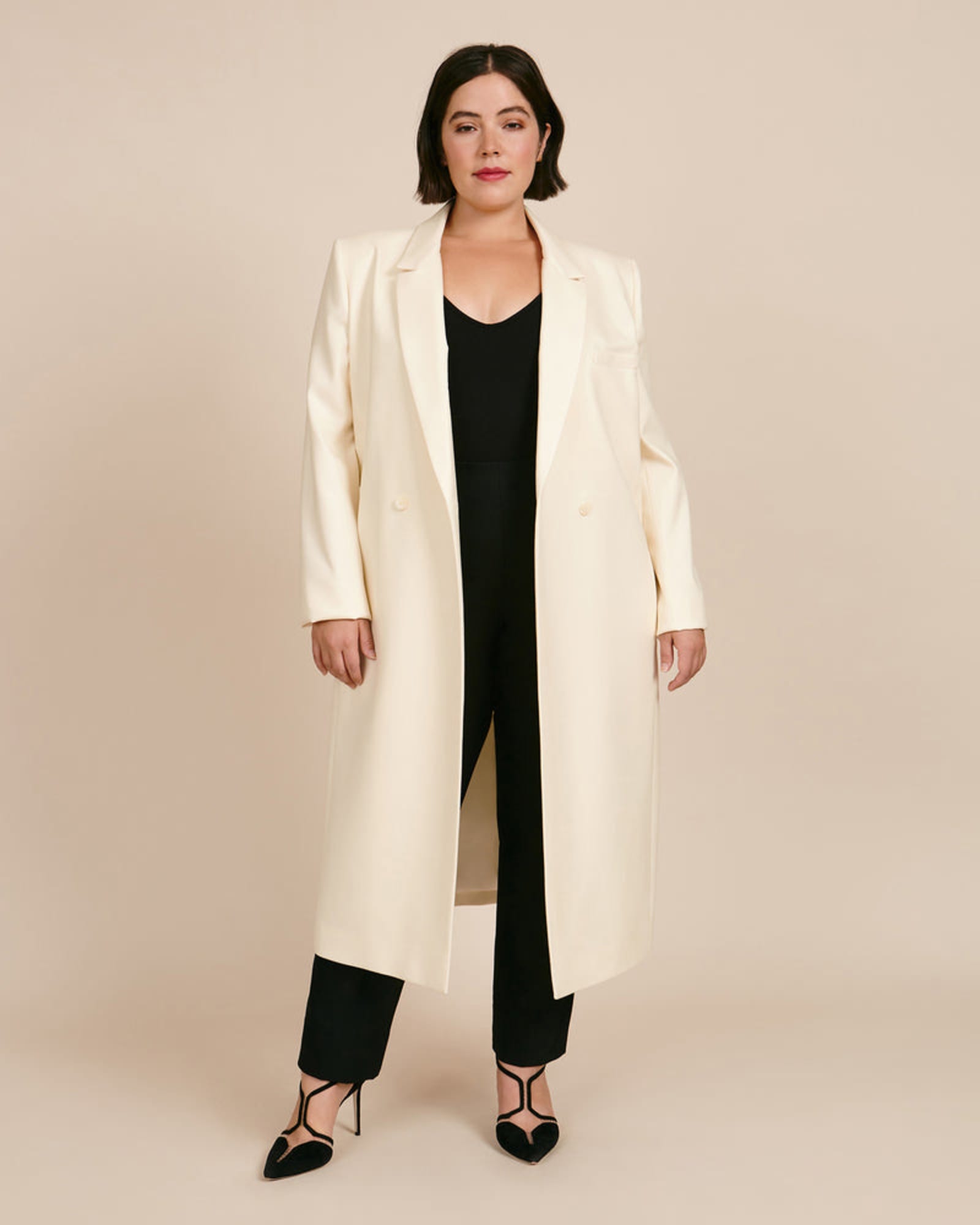 Luxe Wool Twill Double Breasted Blazer Coat | Ivory