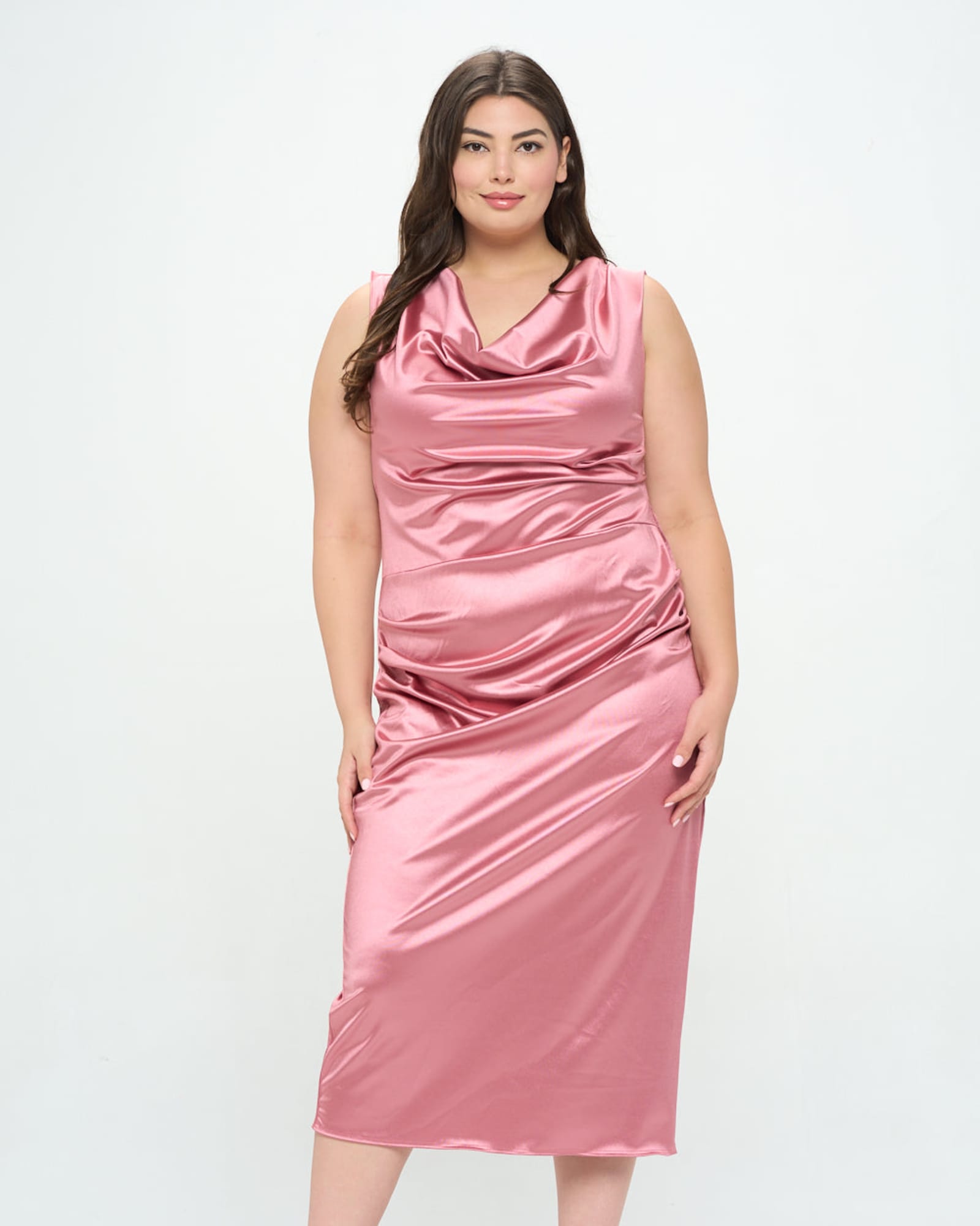 Topanga Satin Stretch Cowl Dress | Mauve