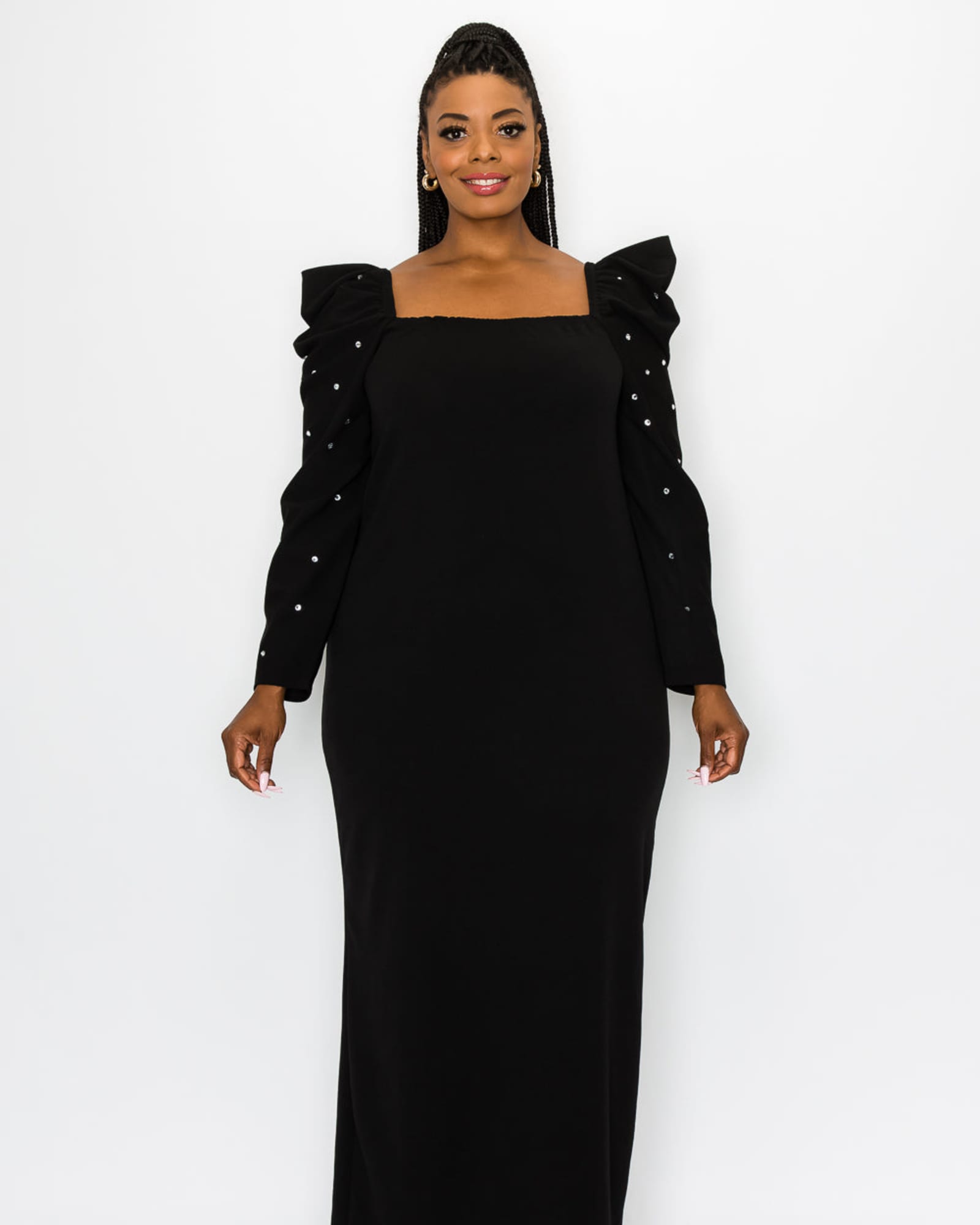 Evangeline Rhinestone Sleeve Dress | Black